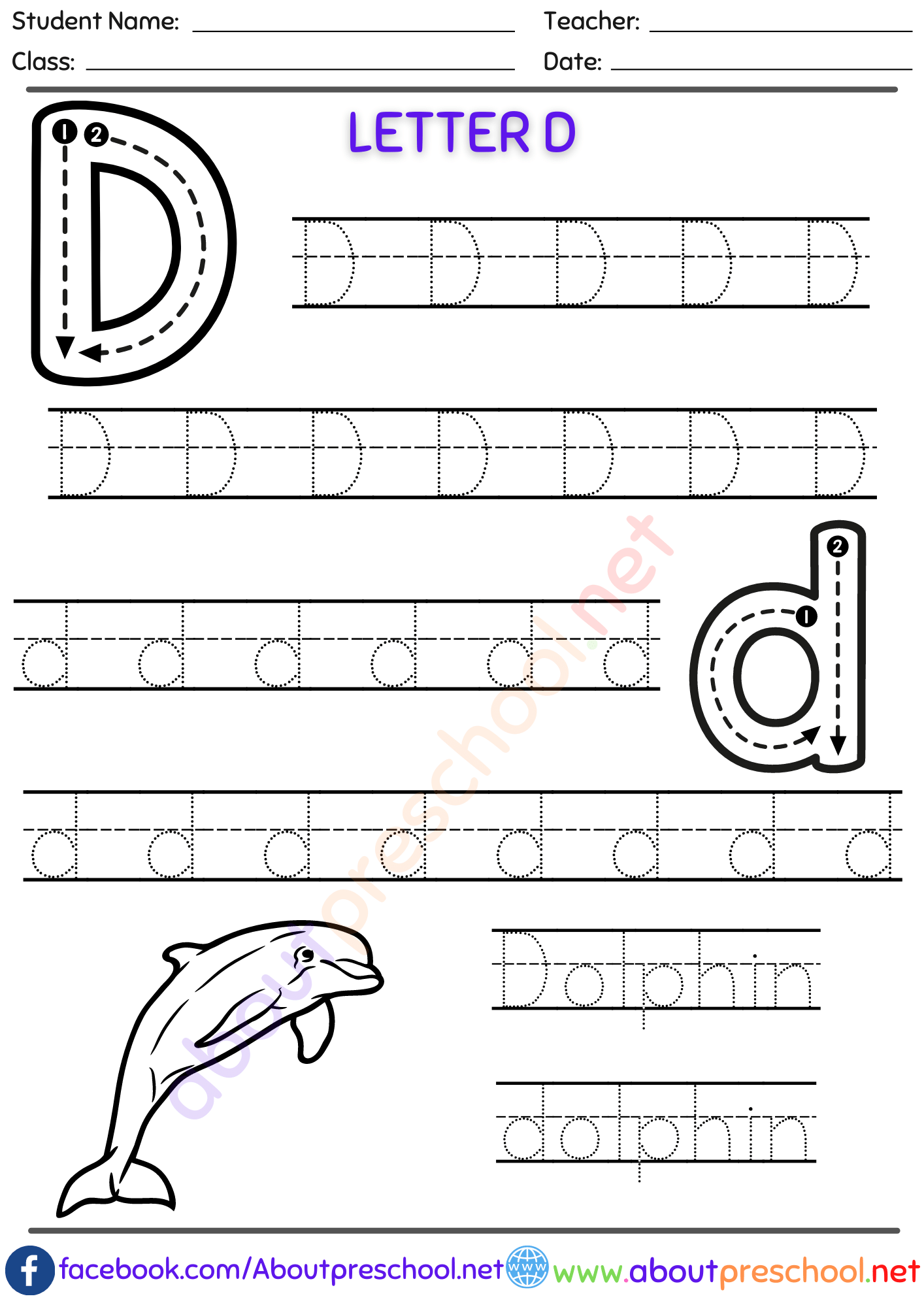 Kindergarten Letter Trace D