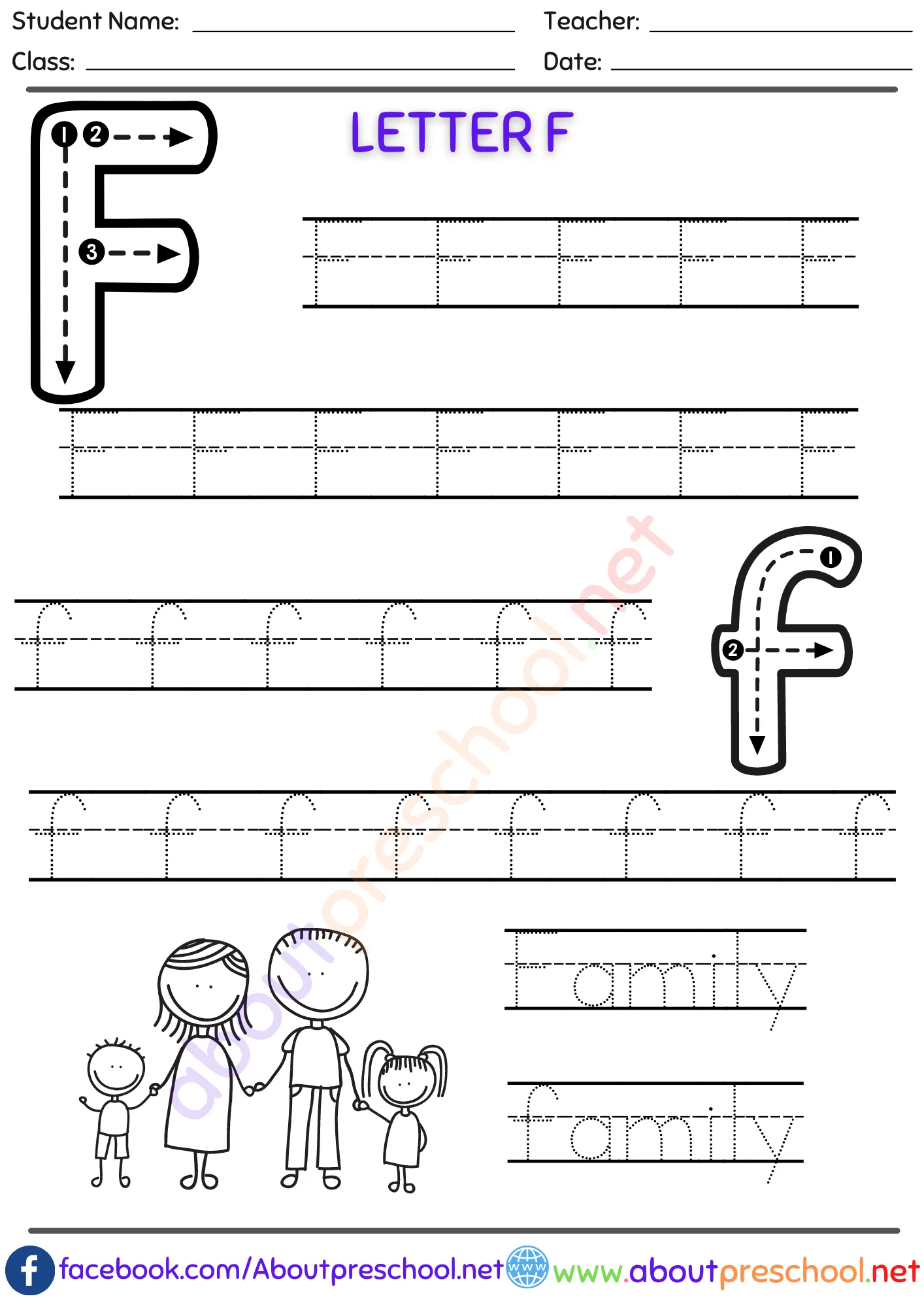 Kindergarten Letter Trace F 2 Kindergarten Letter Trace F