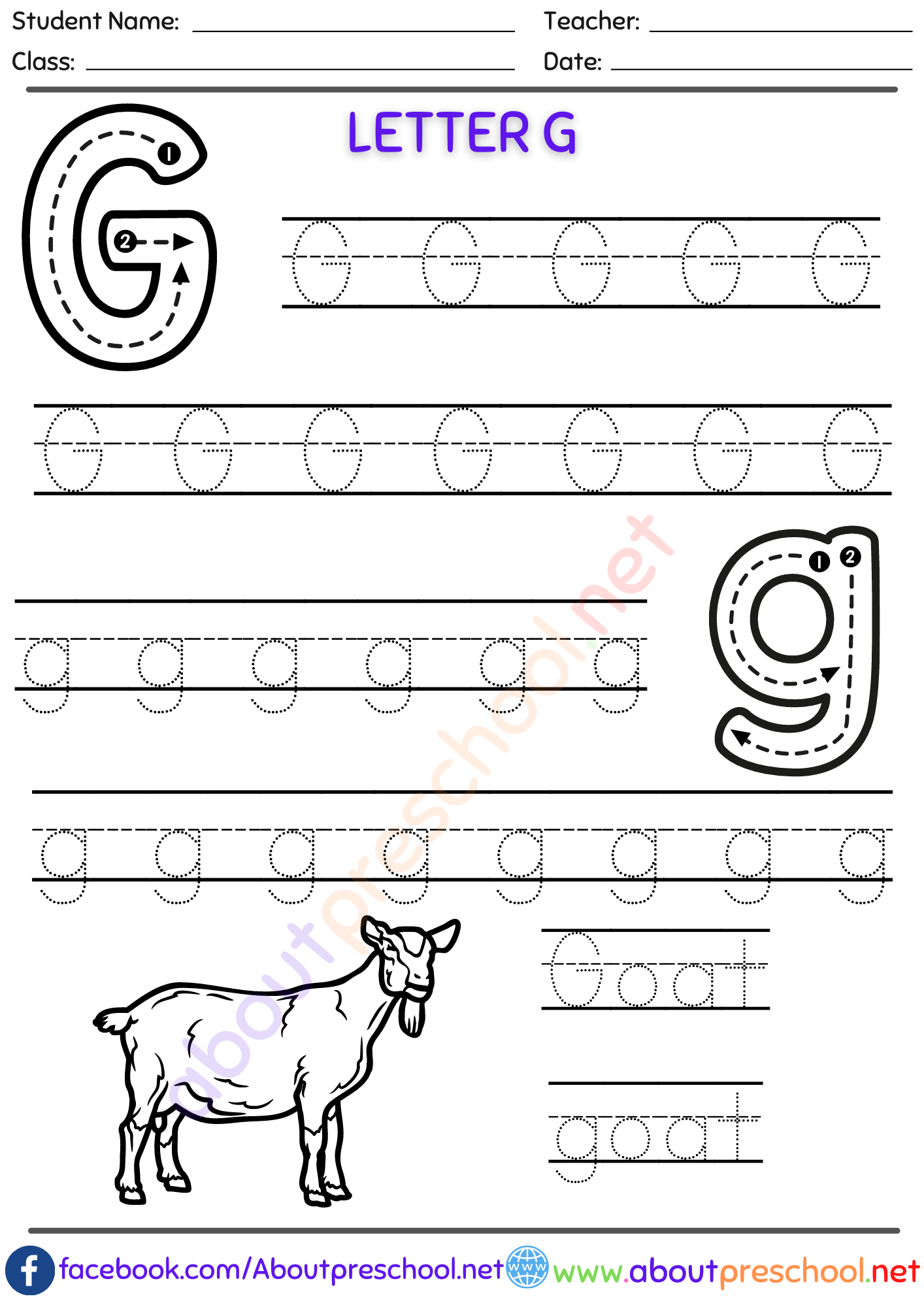 Kindergarten Letter Trace G