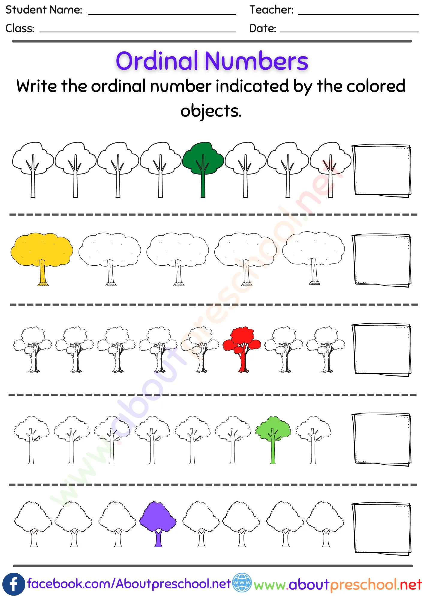 Kindergarten or Grade 1 Ordinal Numbers Worksheet 2 Kindergarten or Grade 1 Ordinal Numbers Worksheet