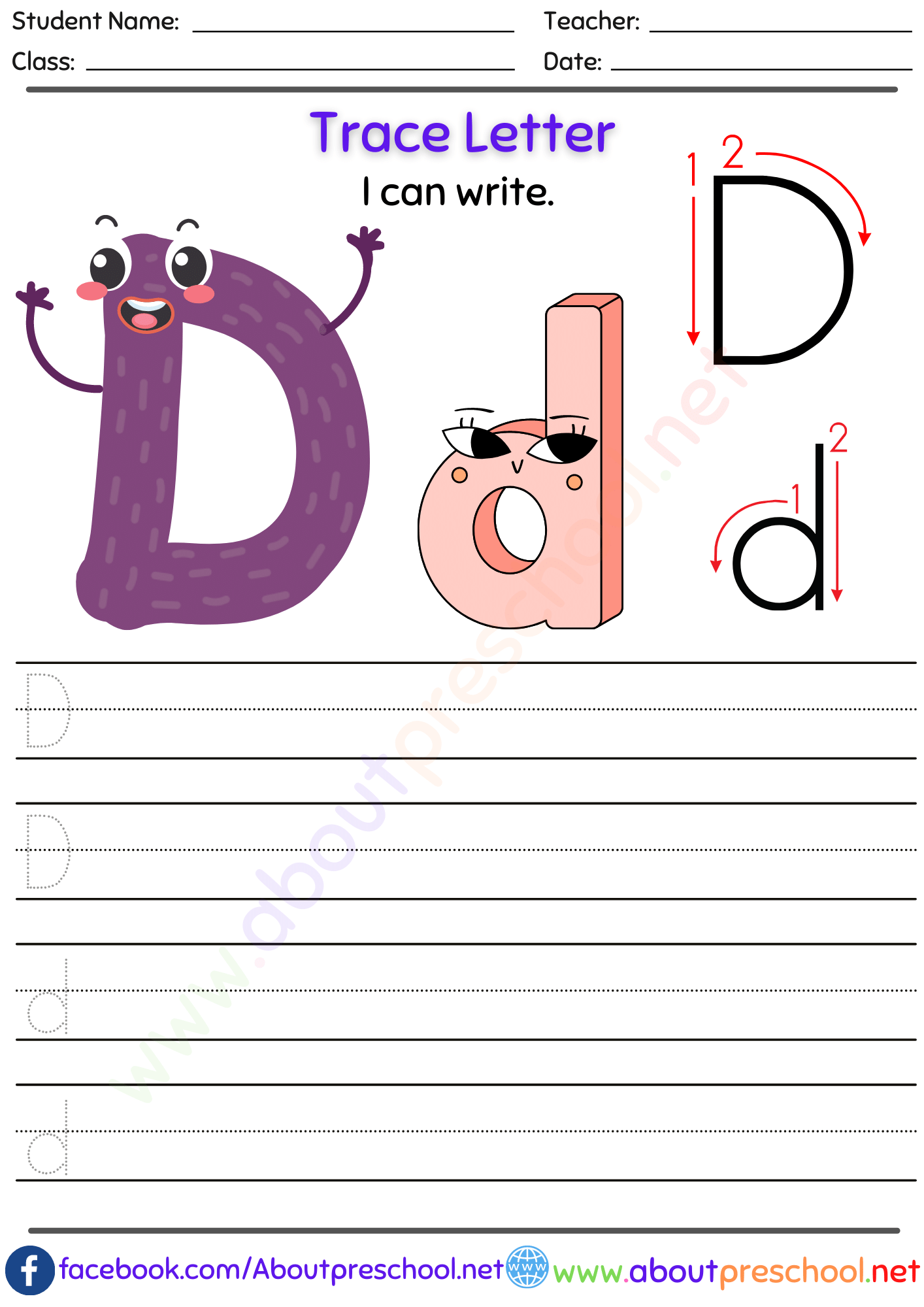 Letters for Tracing d