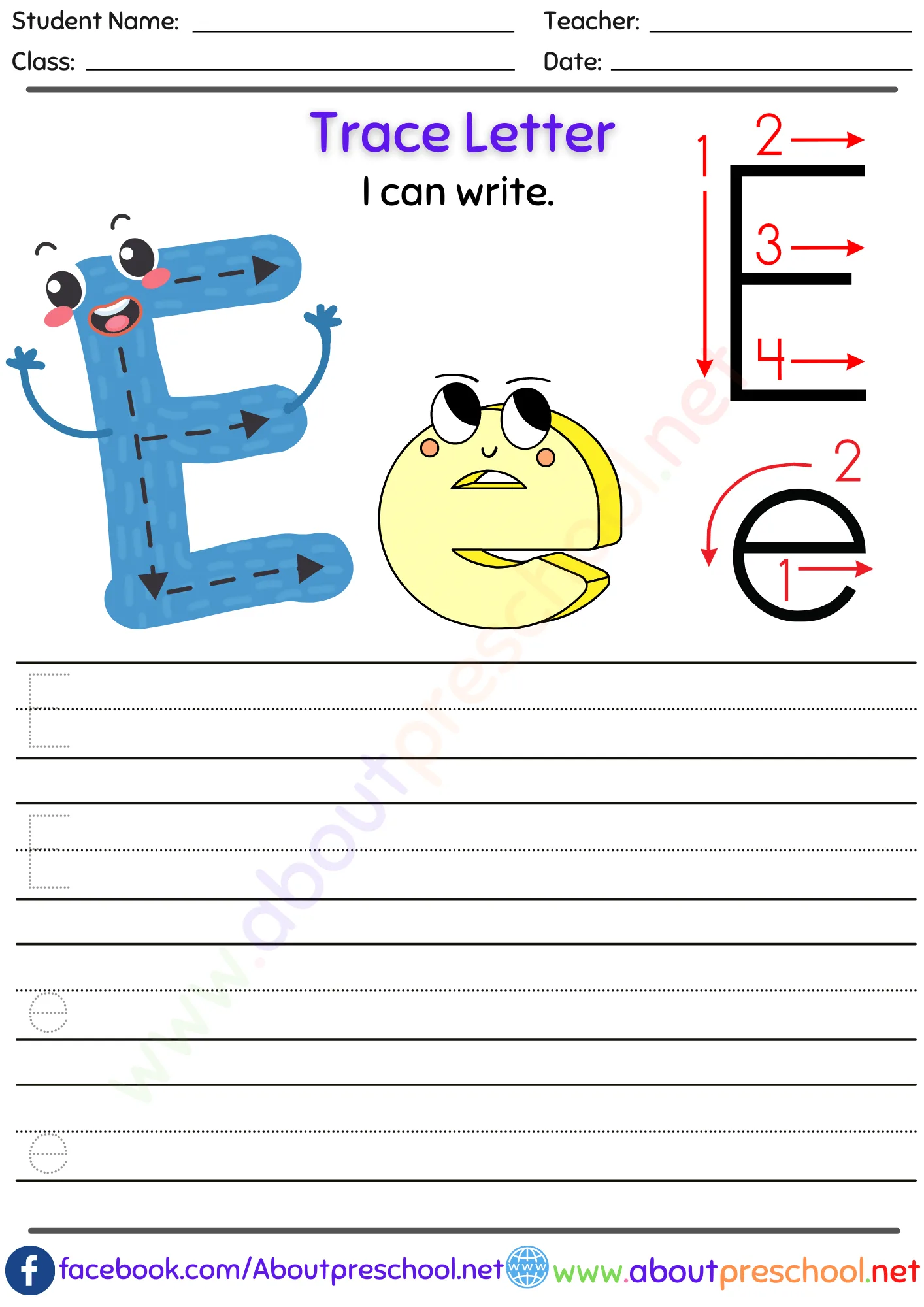 Letters for Tracing e 5 Letters for Tracing e