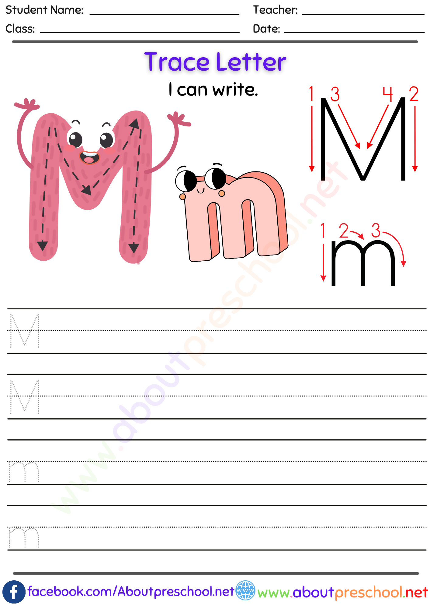 Letters for Tracing m