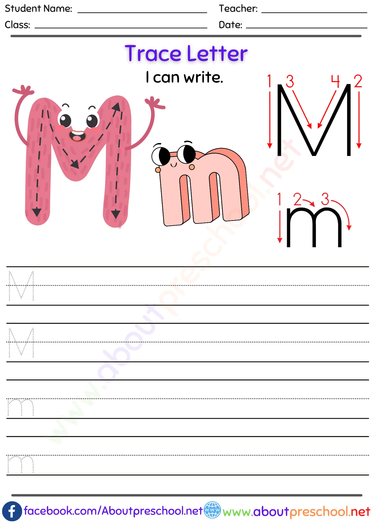 Letters for Tracing m 5 Letters for Tracing m