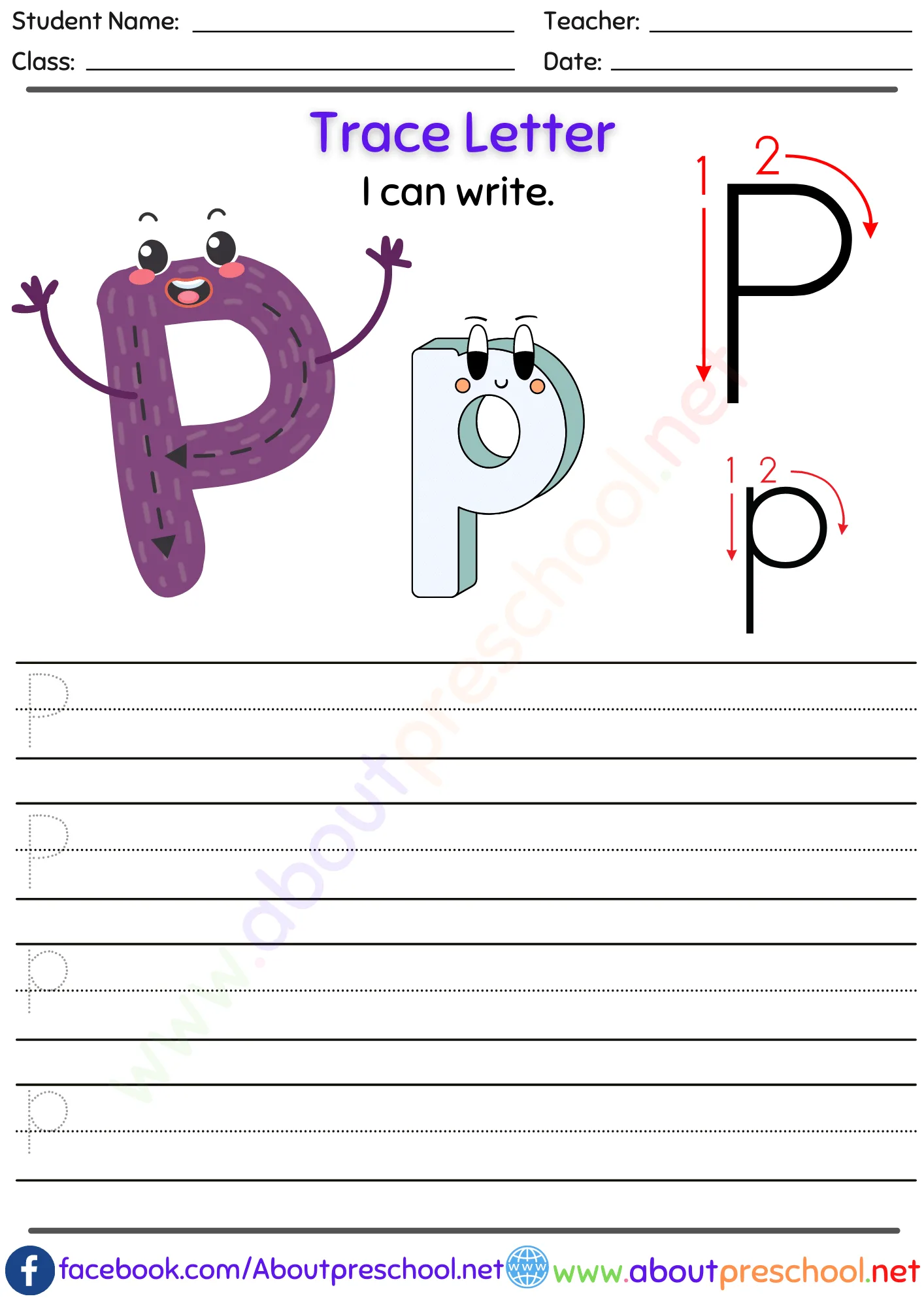 Letters for Tracing p 5 Letters for Tracing p
