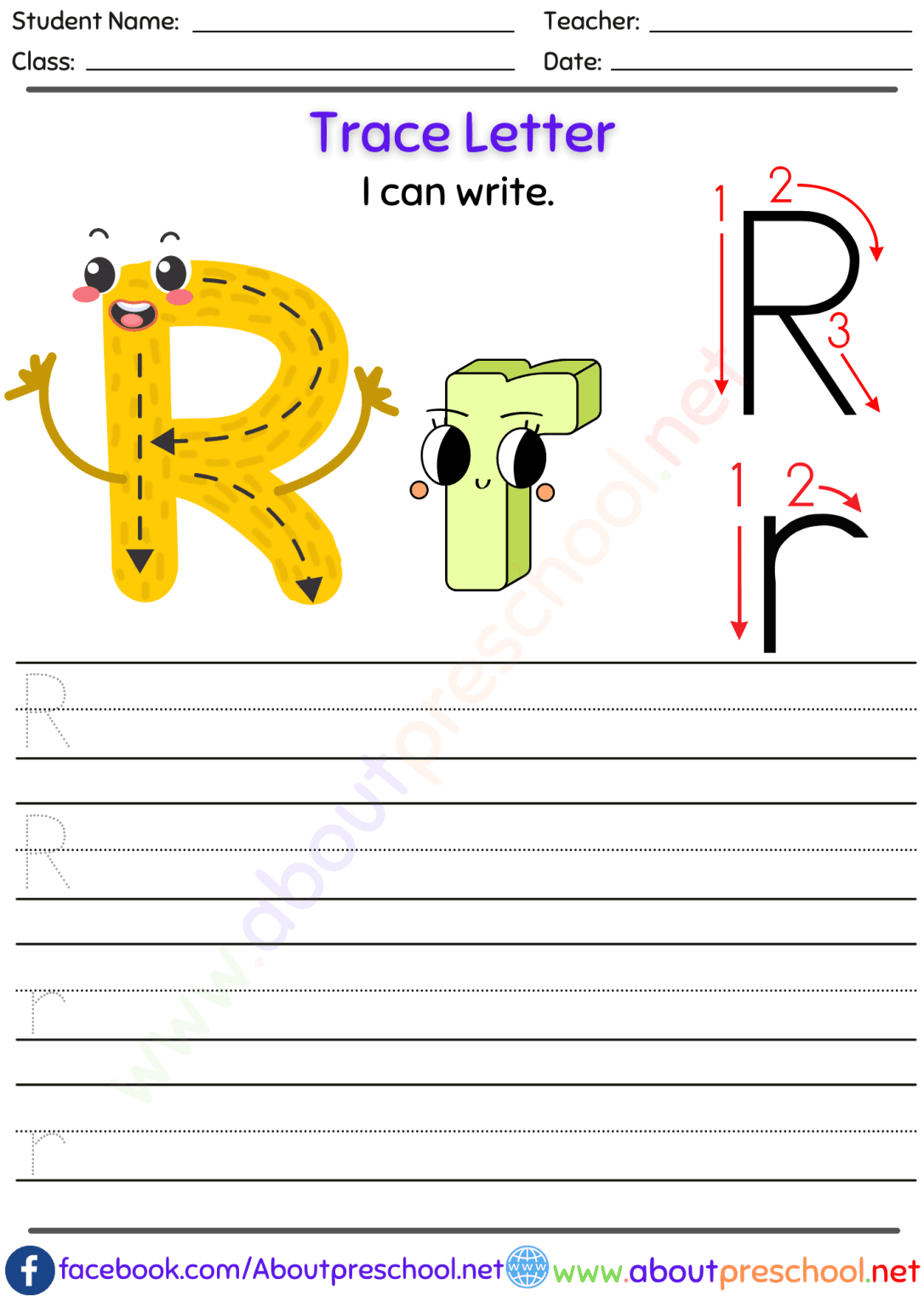 Letters for Tracing r - About Preschool