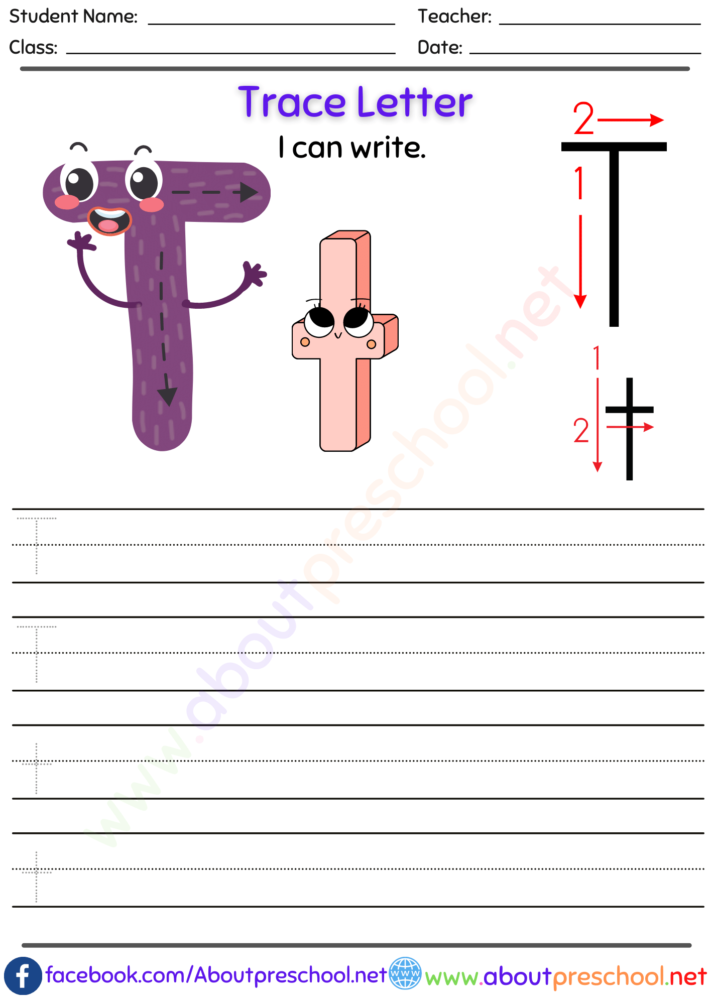 Letters for Tracing t