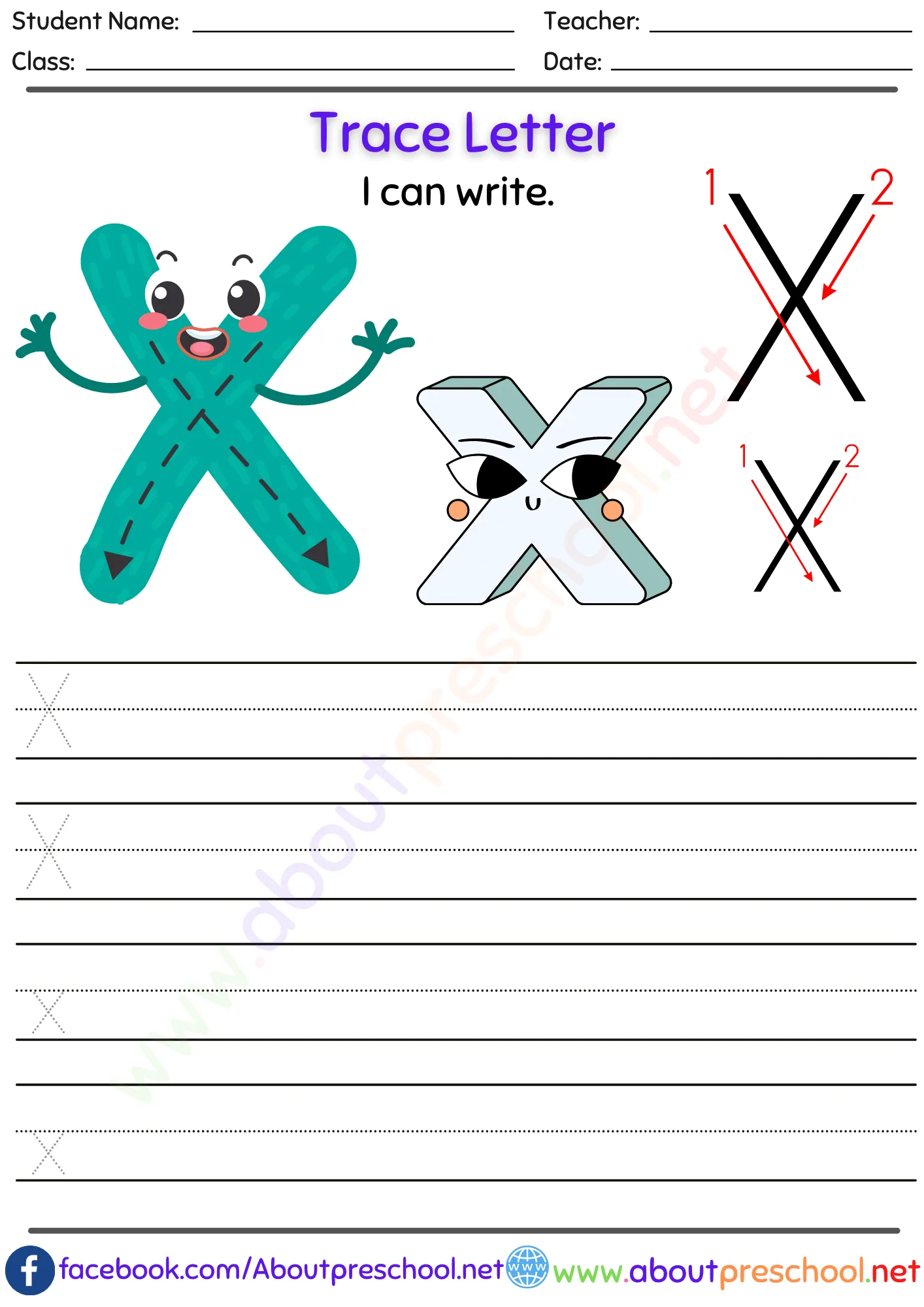 Letters for Tracing x 5 Letters for Tracing x