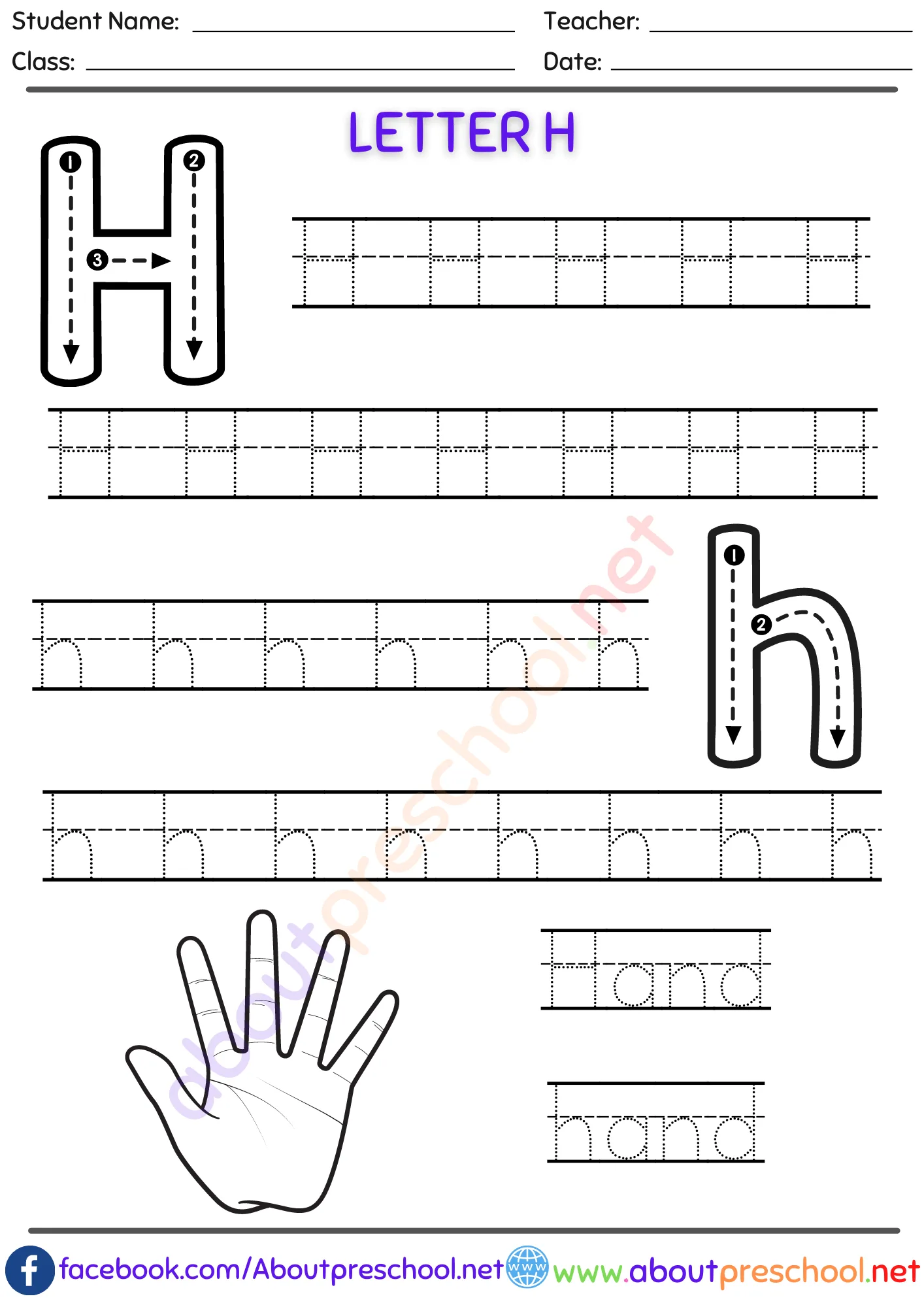 Kindergarten Letter Trace H 2 Kindergarten Letter Trace H