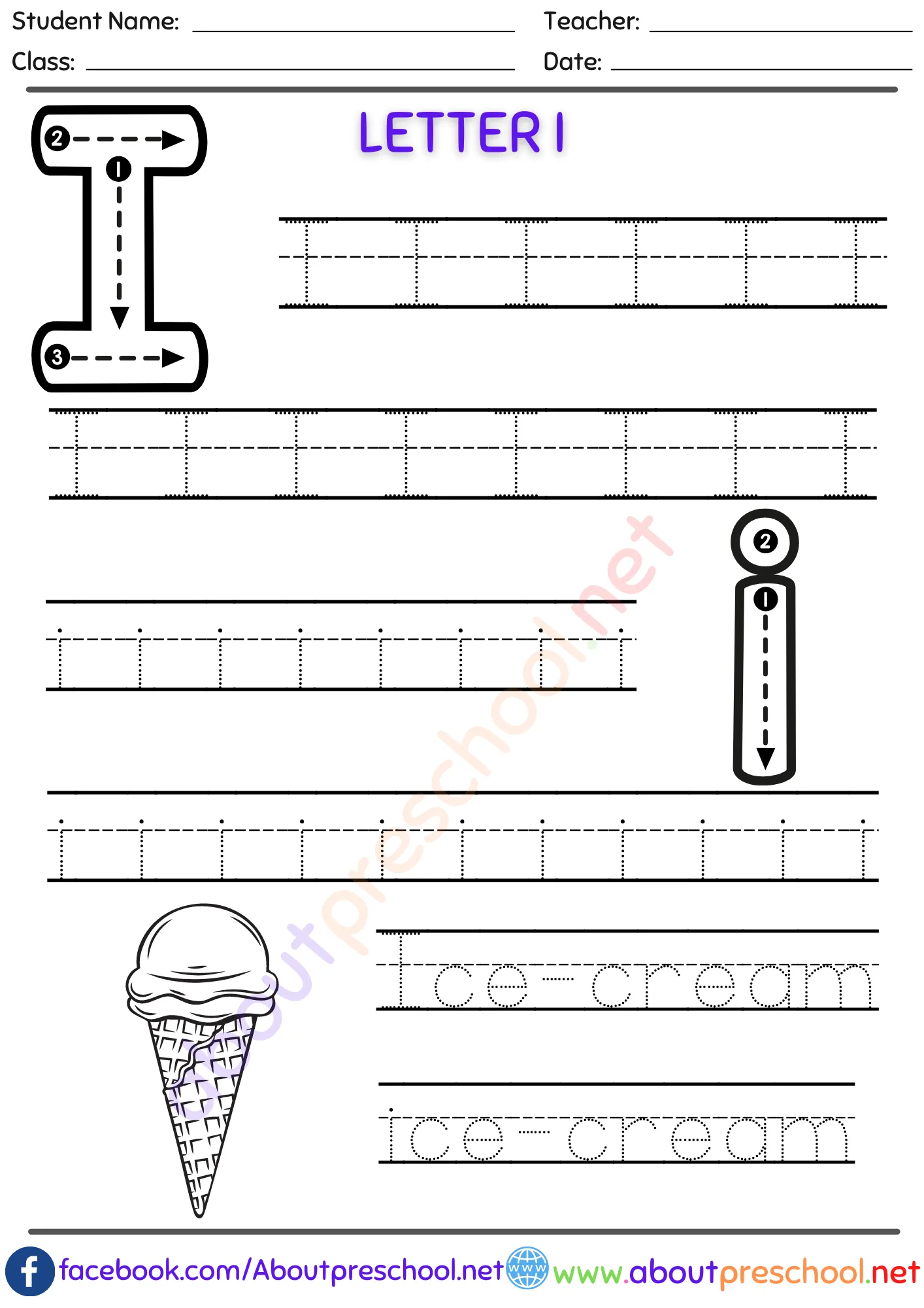 Kindergarten Letter Trace I 2 Kindergarten Letter Trace I