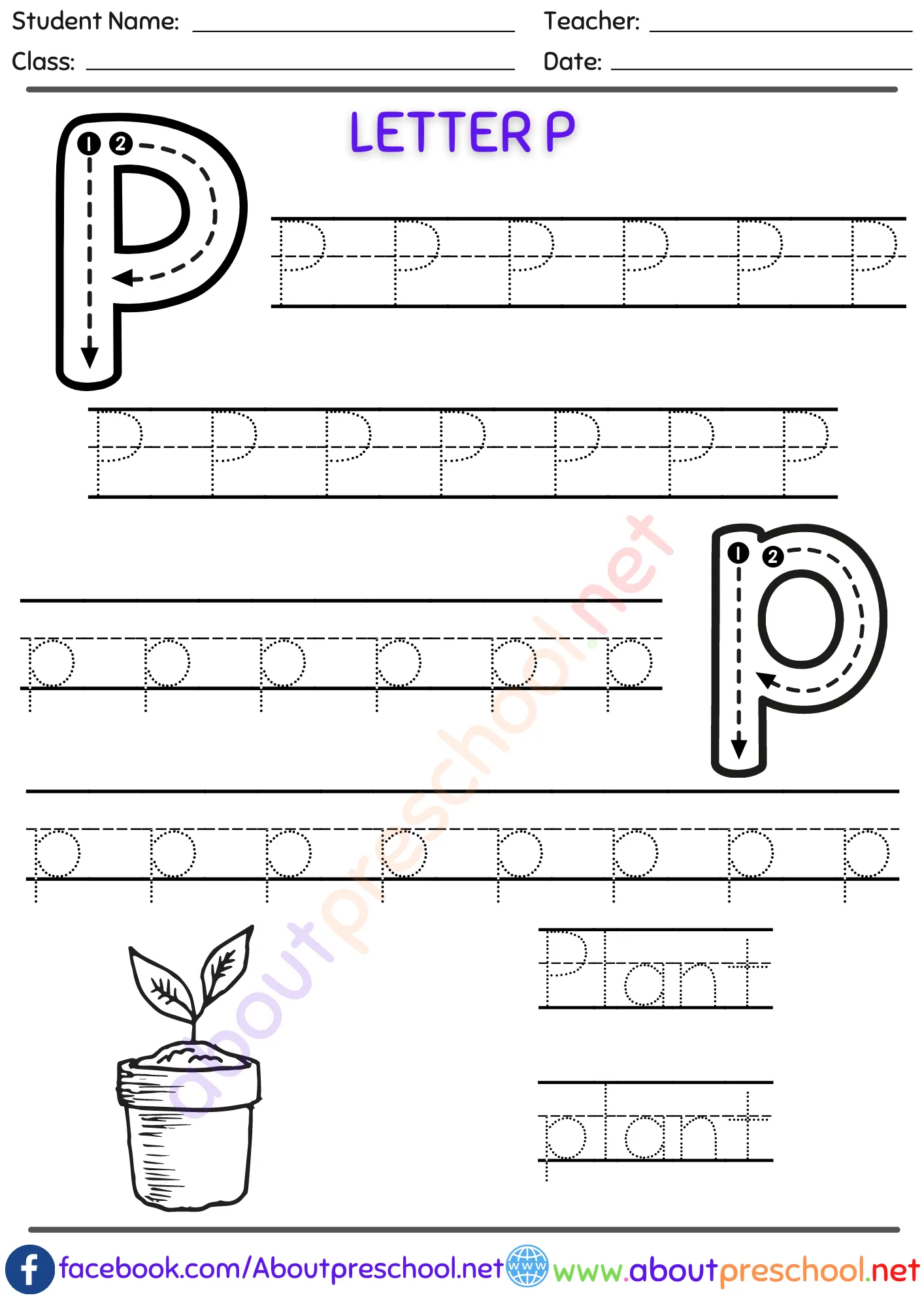 Kindergarten Letter Trace P 2 Kindergarten Letter Trace P
