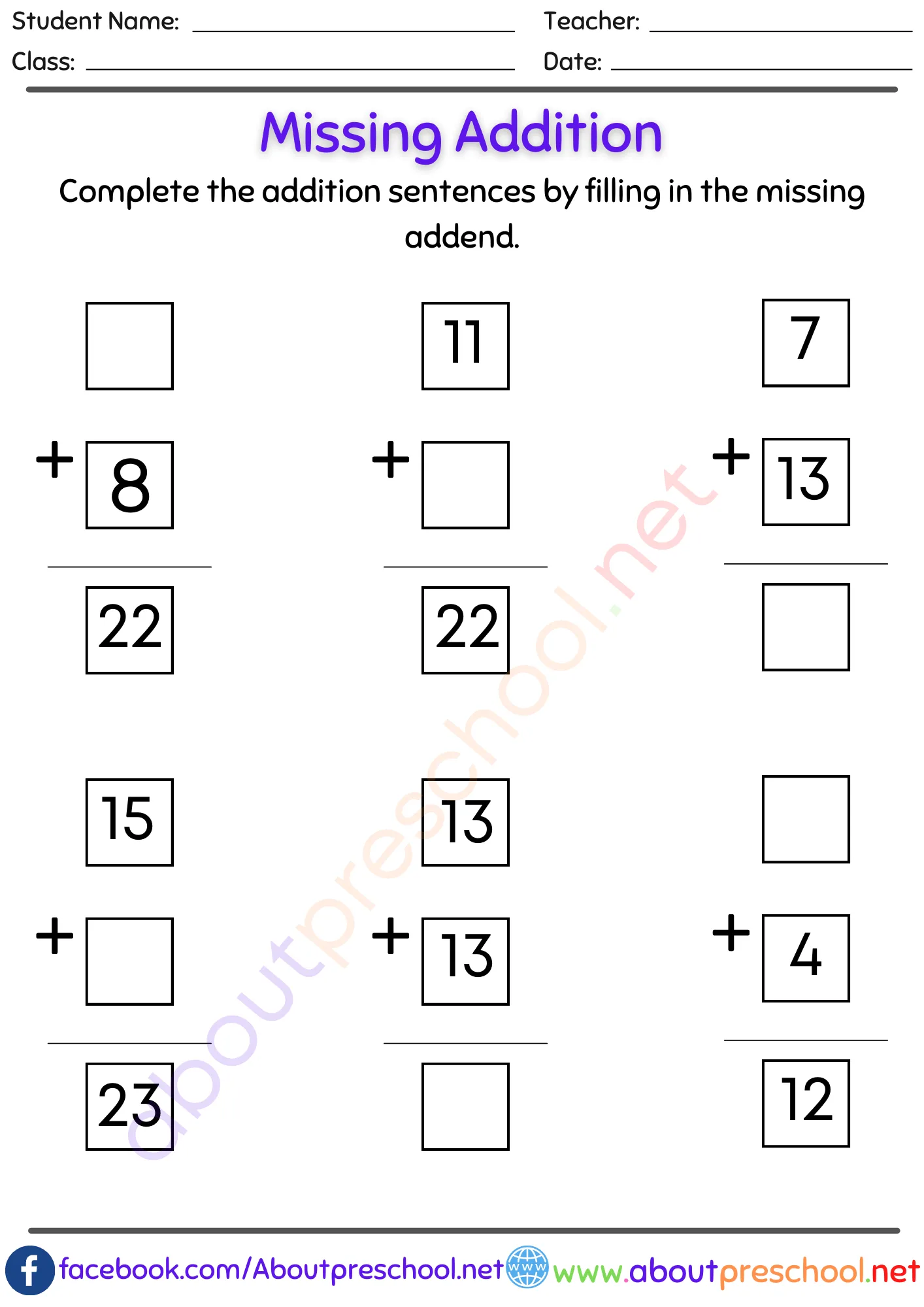 Missing number addition worksheets pdf-23 3 Missing number addition worksheets pdf