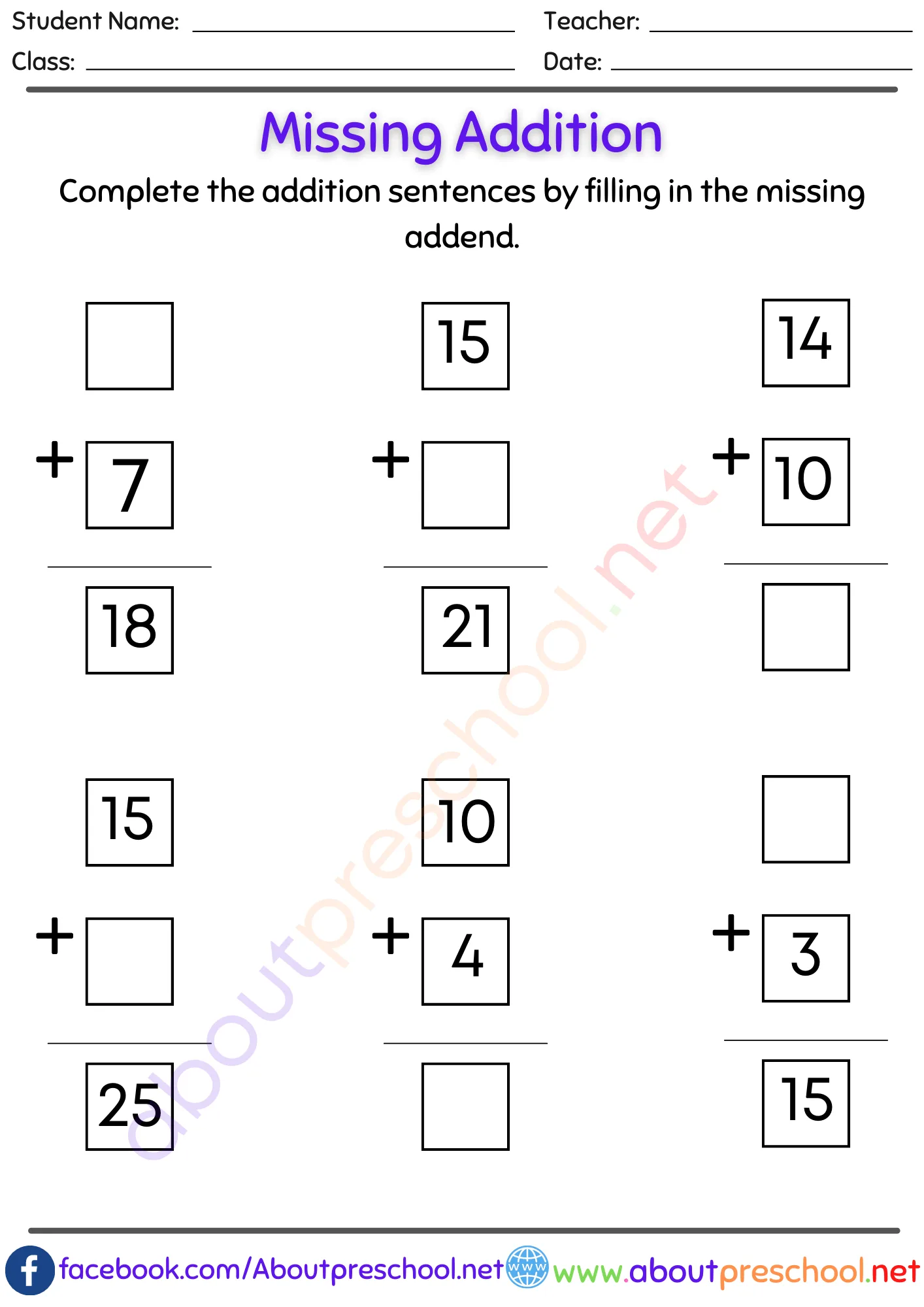 Missing number addition worksheets pdf-24 3 Missing number addition worksheets pdf