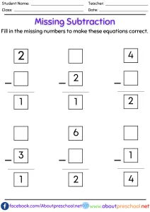 Missing number subtraction worksheets pdf 4 Missing number subtraction worksheets pdf 1