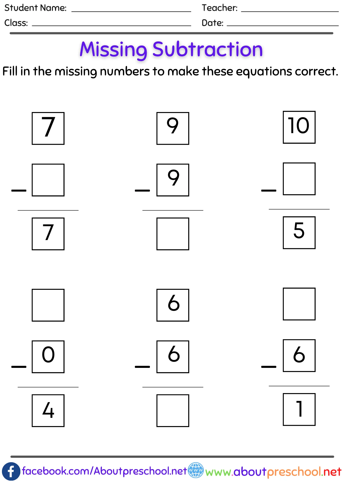 Missing number subtraction worksheets pdf-10 3 Missing number subtraction worksheets pdf