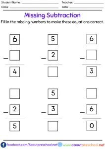 Missing number subtraction worksheets pdf 5 Missing number subtraction worksheets pdf 2