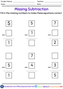 Missing number subtraction worksheets pdf 6 Missing number subtraction worksheets pdf 3