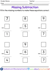 Missing number subtraction worksheets pdf 7 Missing number subtraction worksheets pdf 4
