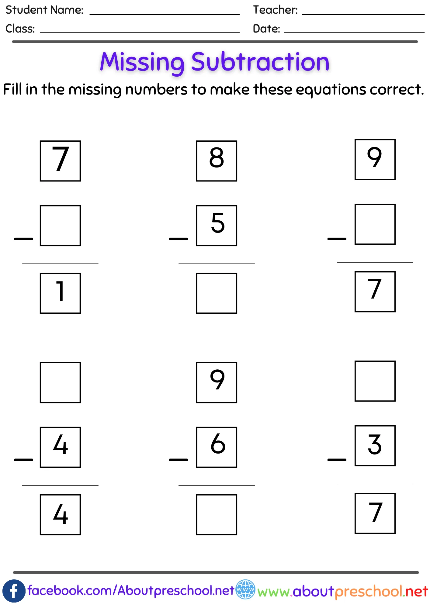 Missing number subtraction worksheets pdf-4 3 Missing number subtraction worksheets pdf