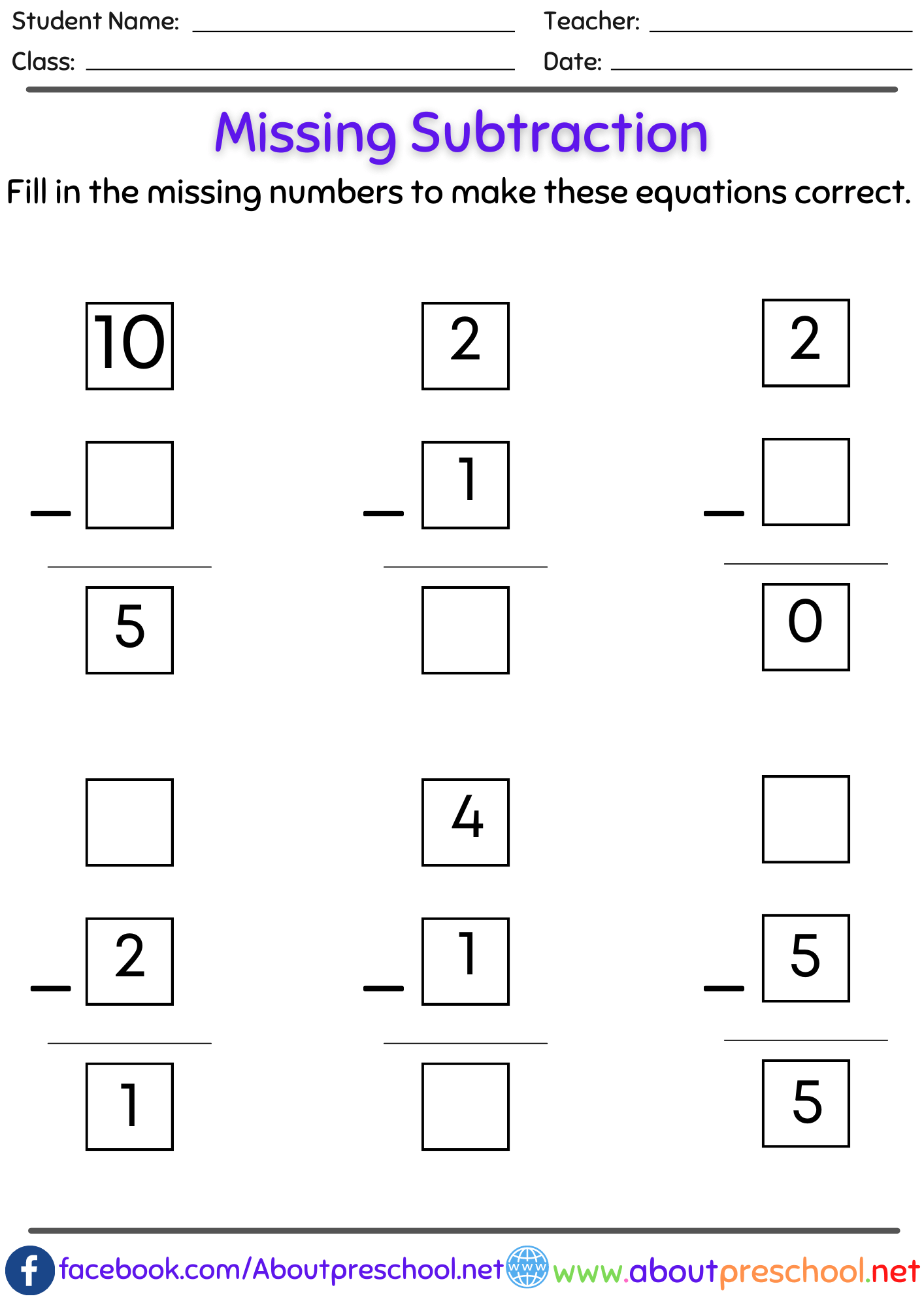 Missing number subtraction worksheets pdf-6
