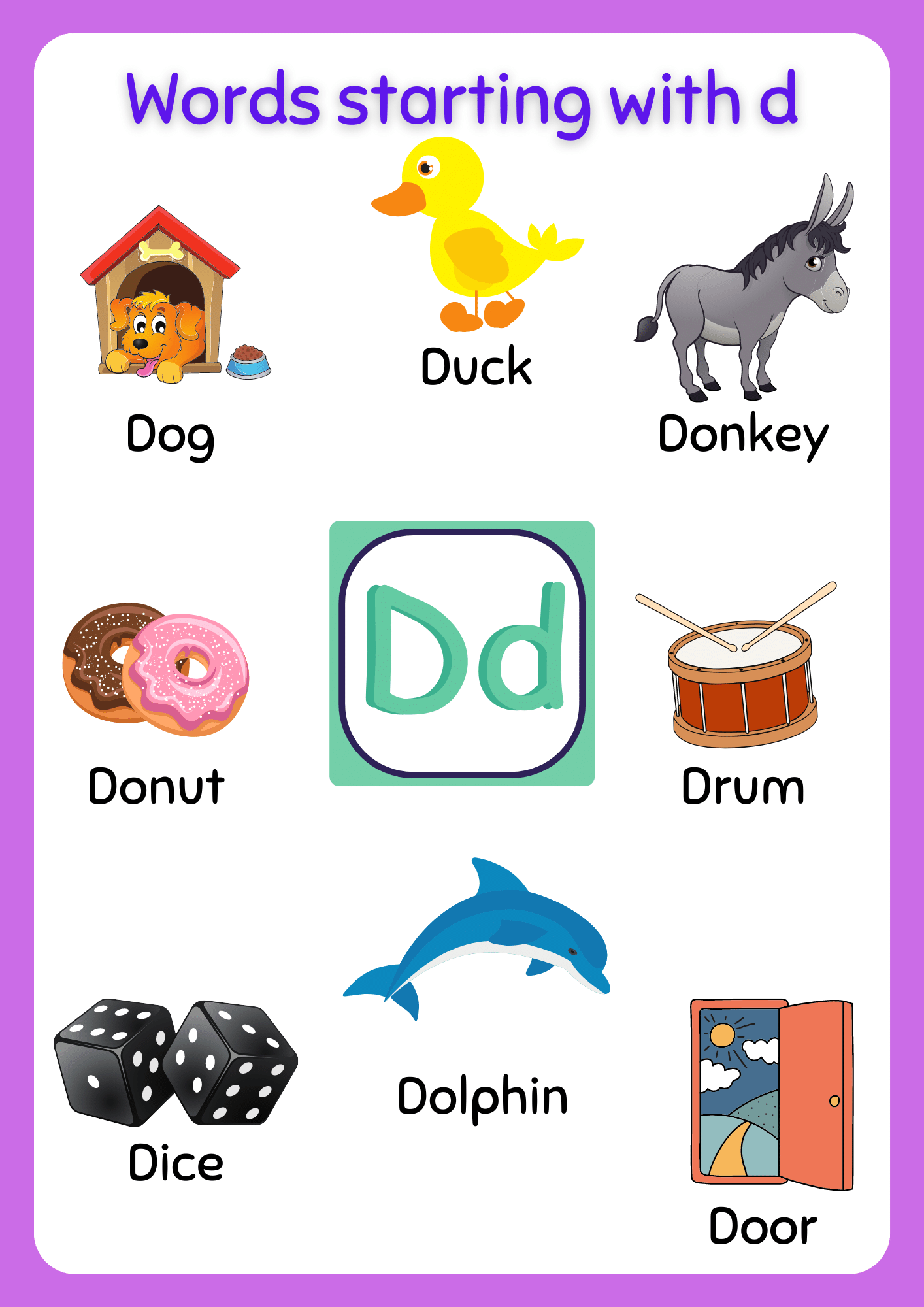 Free Printable words that start with D Worksheet
