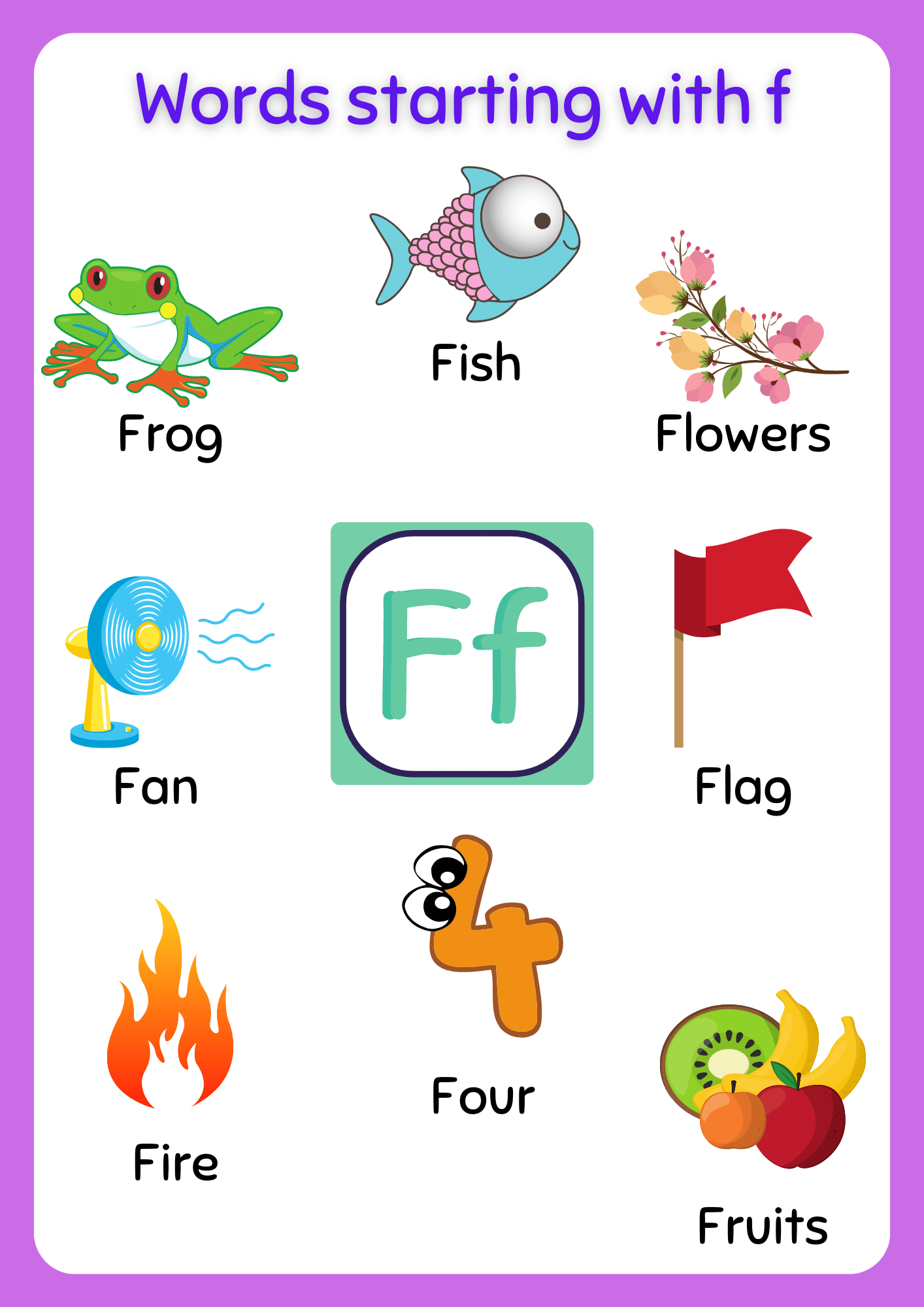 Free Printable words that start with F Worksheet