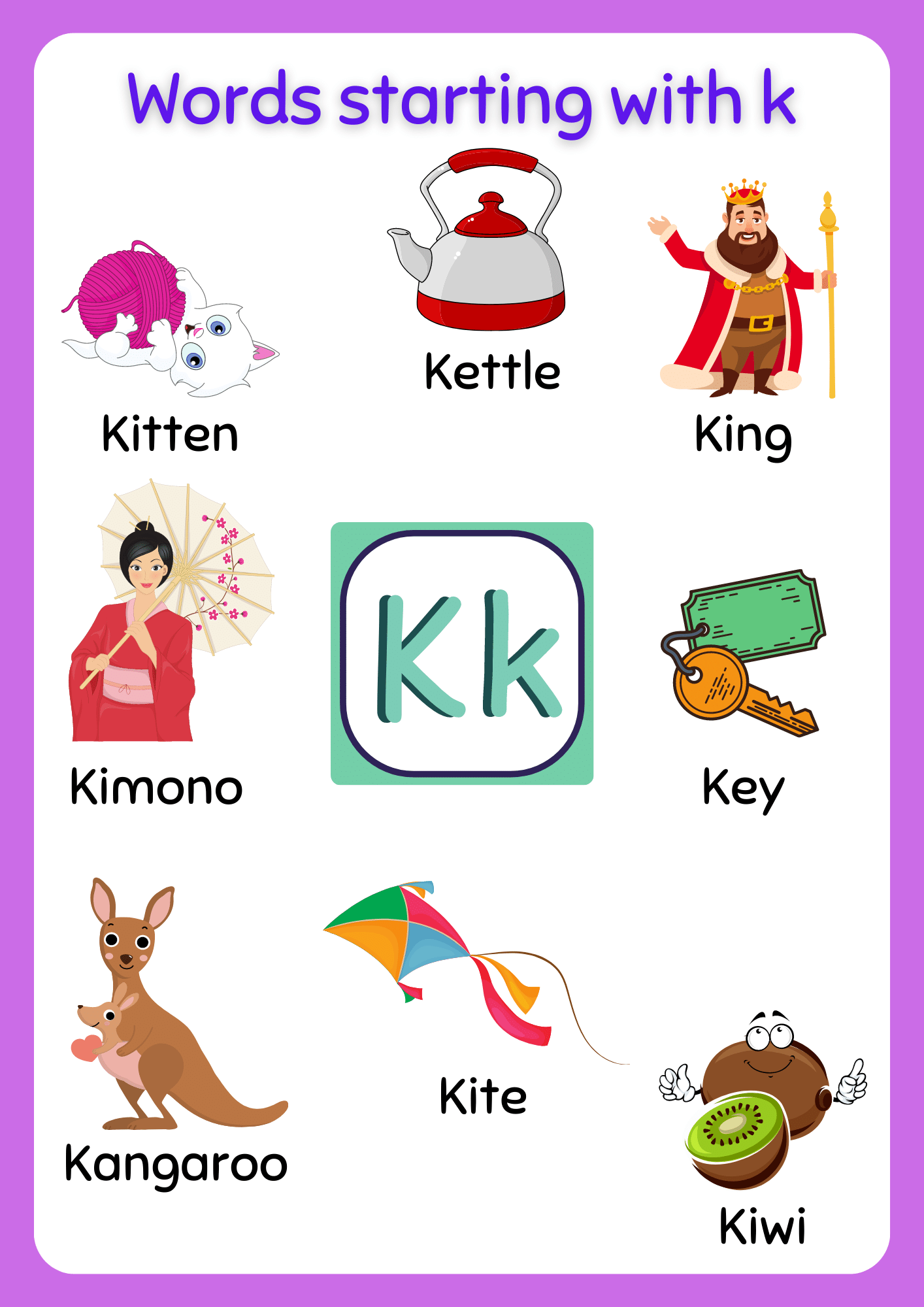 Free Printable words that start with K Worksheet