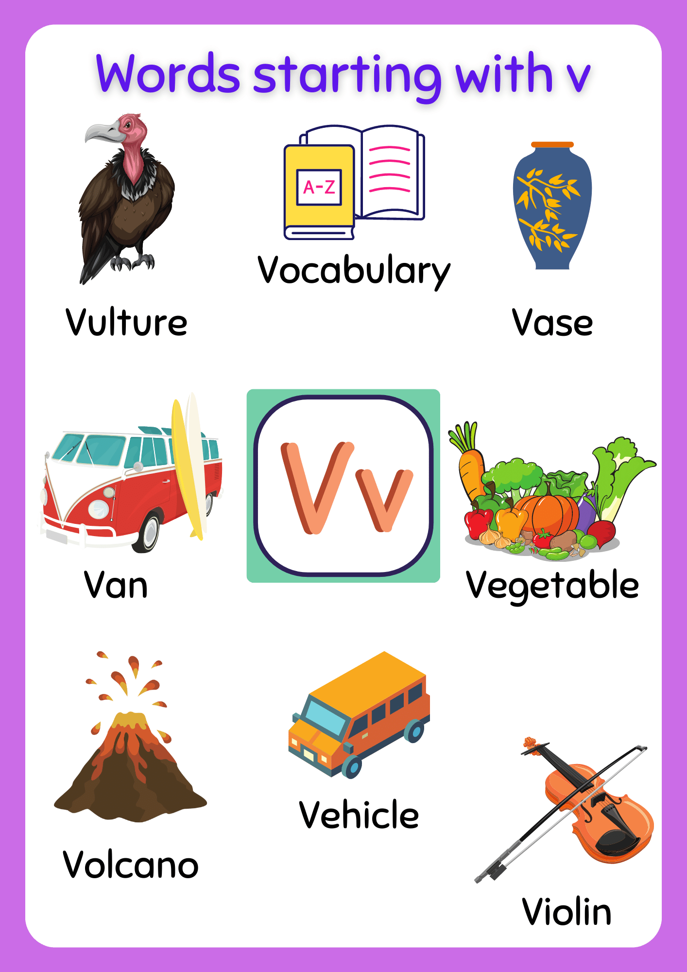 Free Printable words that start with V Worksheet