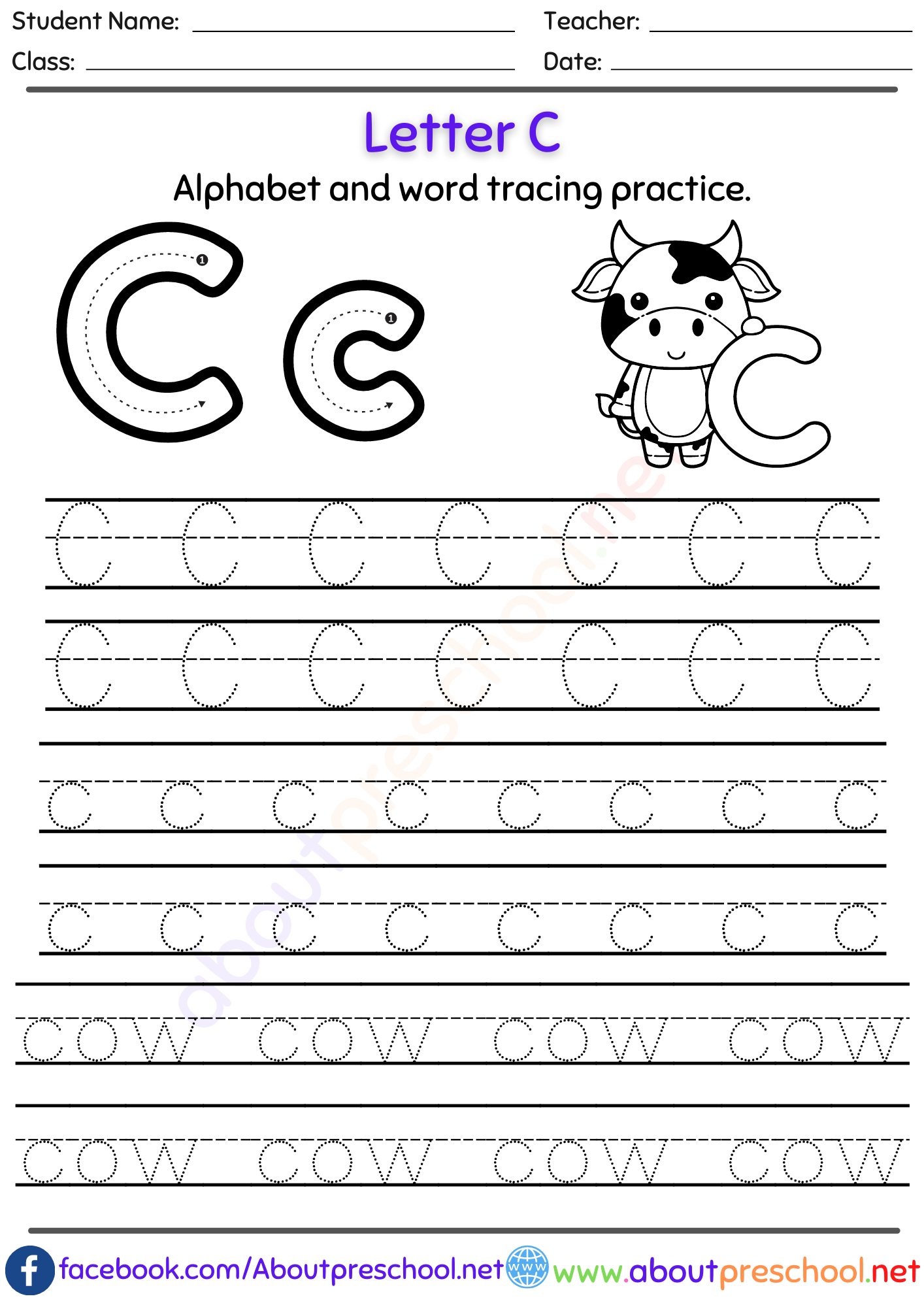 Free Letter C Alphabet tracing worksheets