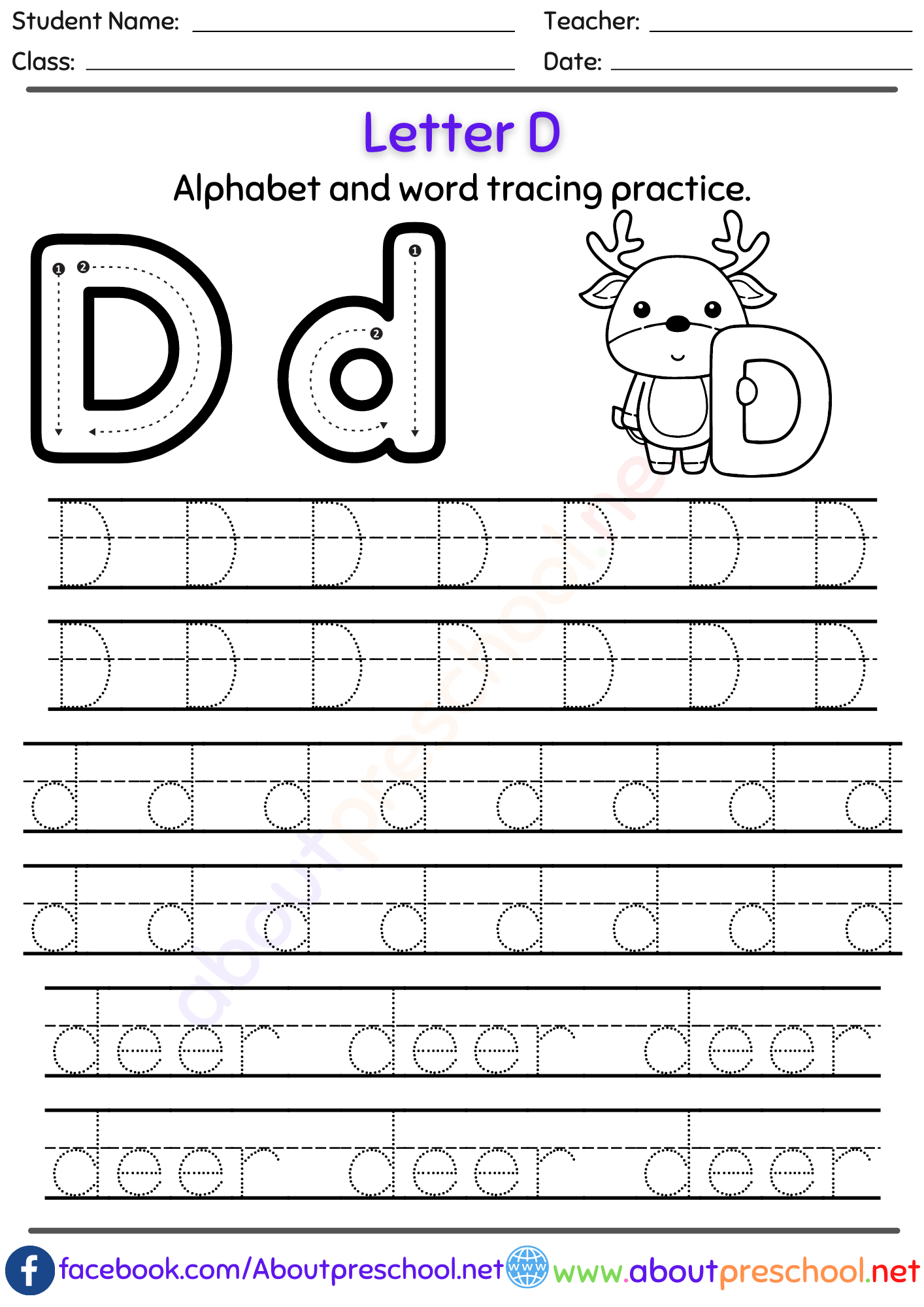 Letter D Alphabet tracing worksheets