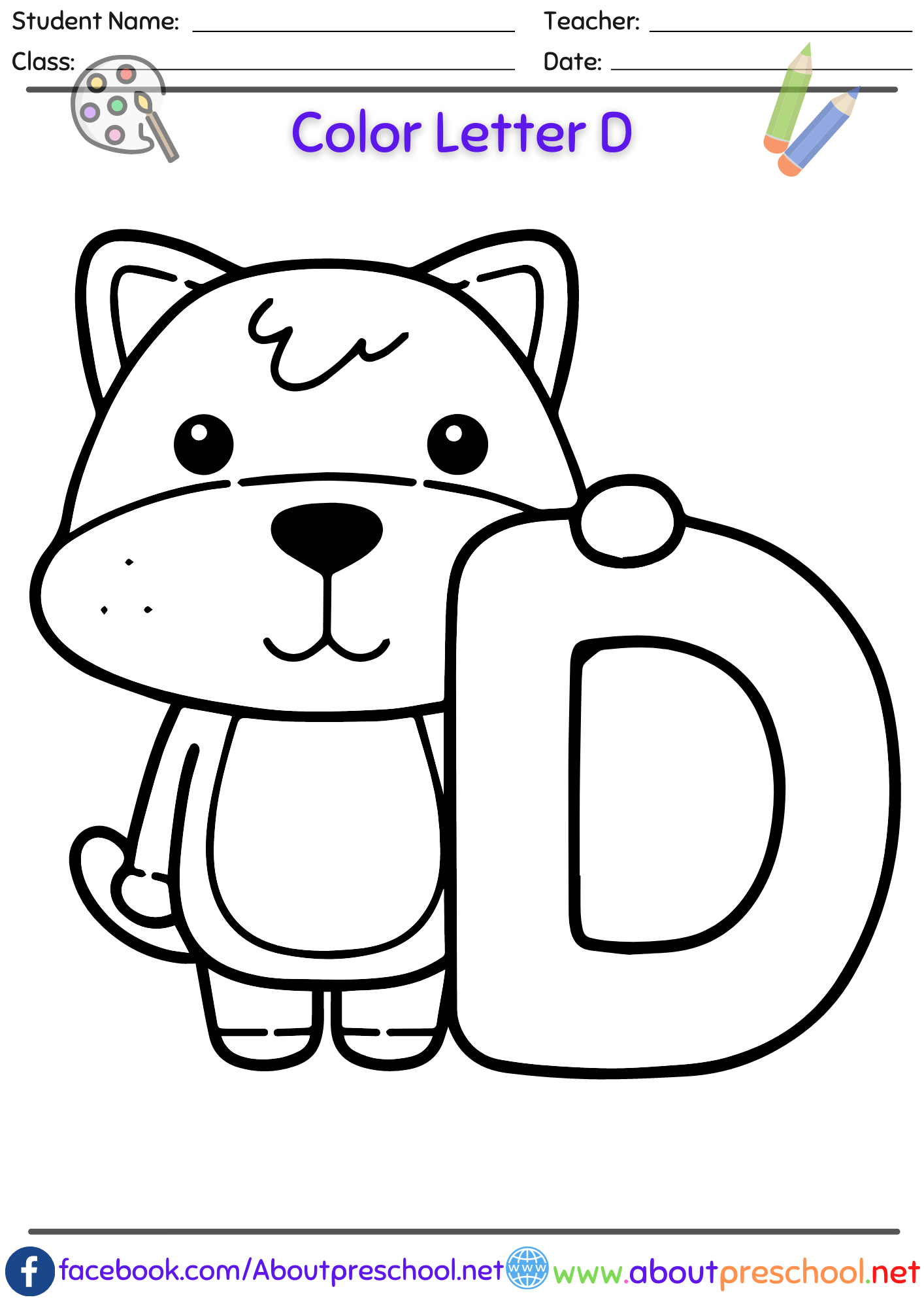 Free Letter D Coloring Page About Preschool