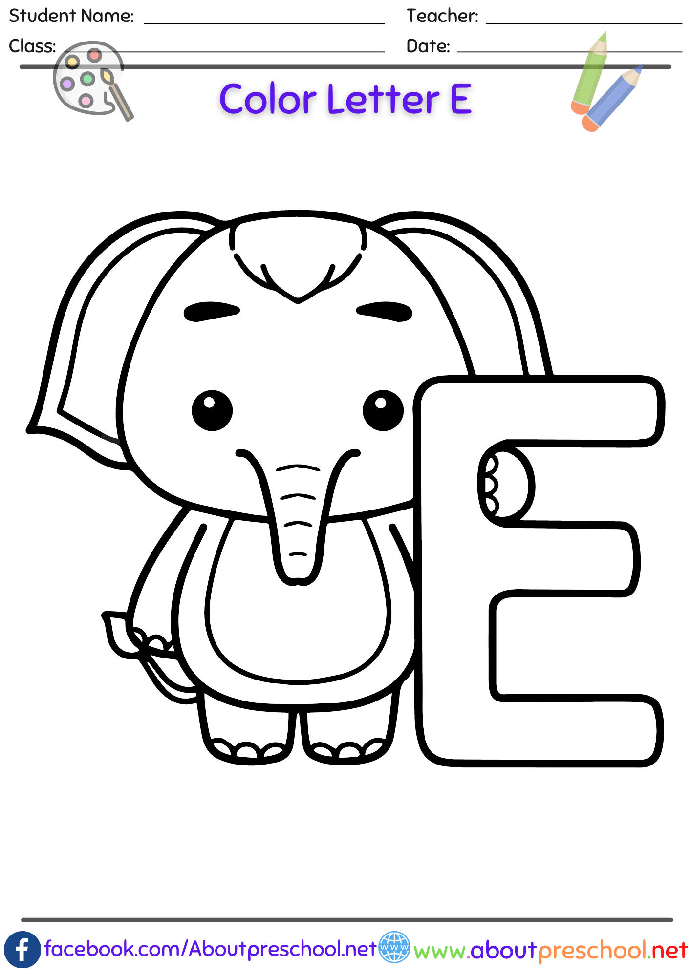 Free Letter E Coloring page