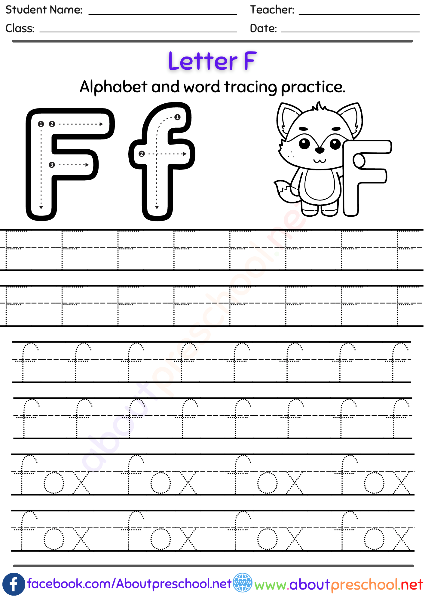Letter F Alphabet tracing worksheets