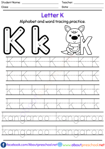 Letter K Alphabet tracing worksheets