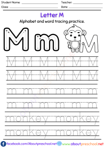 Letter M Alphabet tracing worksheets