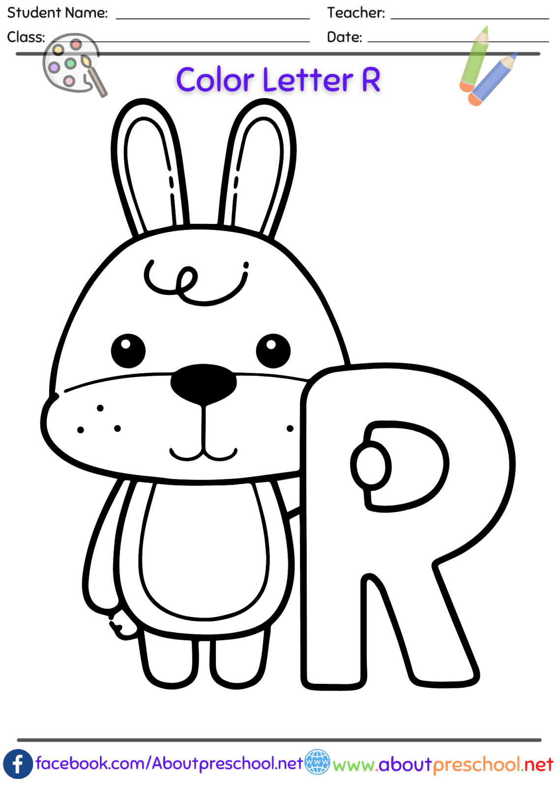 Free Letter R Coloring Page About Preschool
