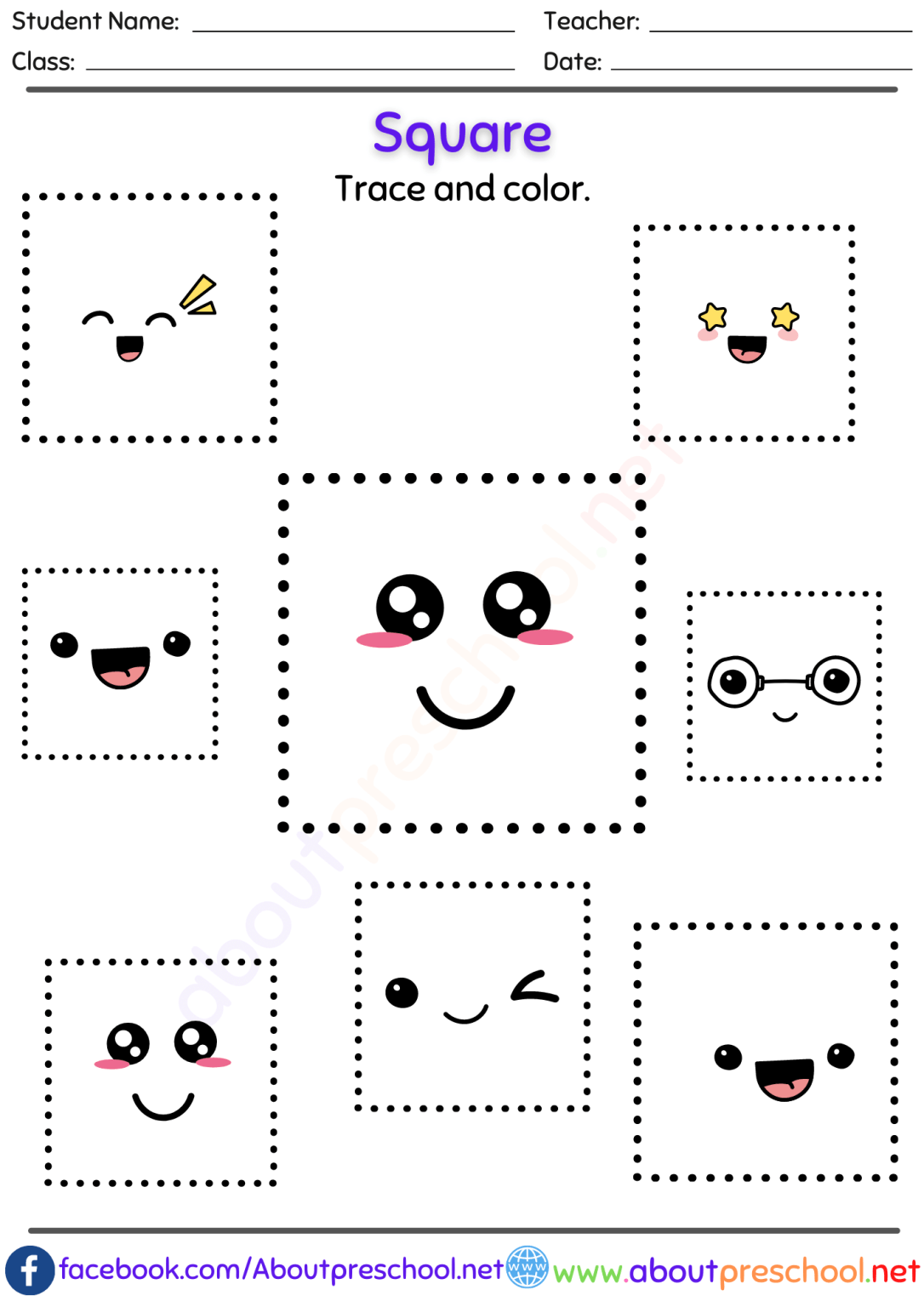 Free Shapes trace and color worksheet Square About Preschool Free Shapes trace and color worksheet Square About Preschool