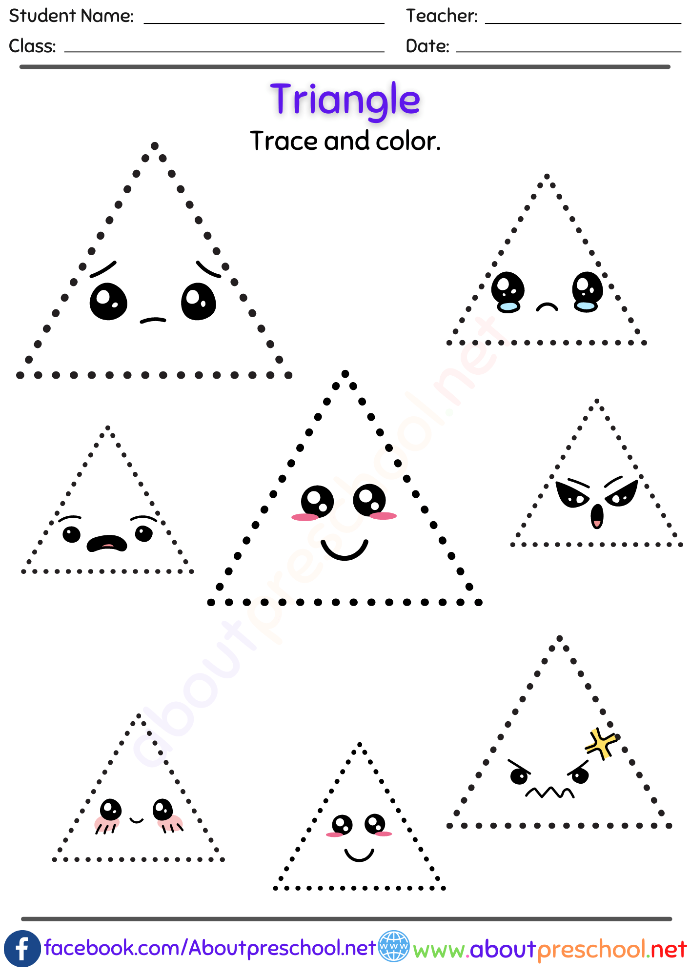 Free Shapes Trace And Color Worksheet Triangle About Preschool