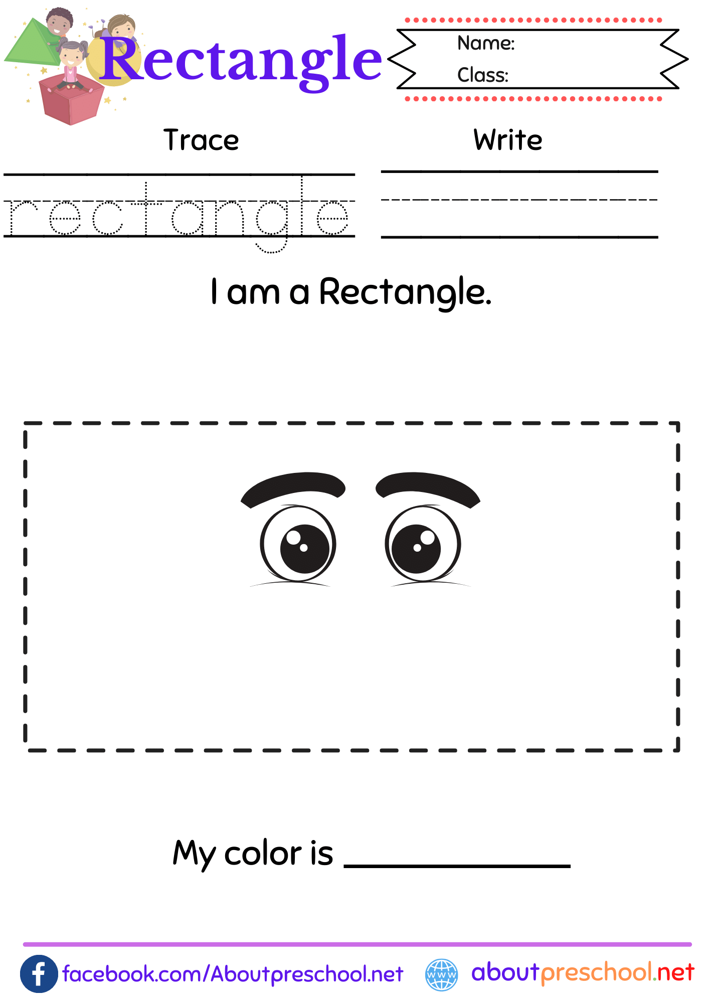 Free Trace and Color the rectangle worksheet