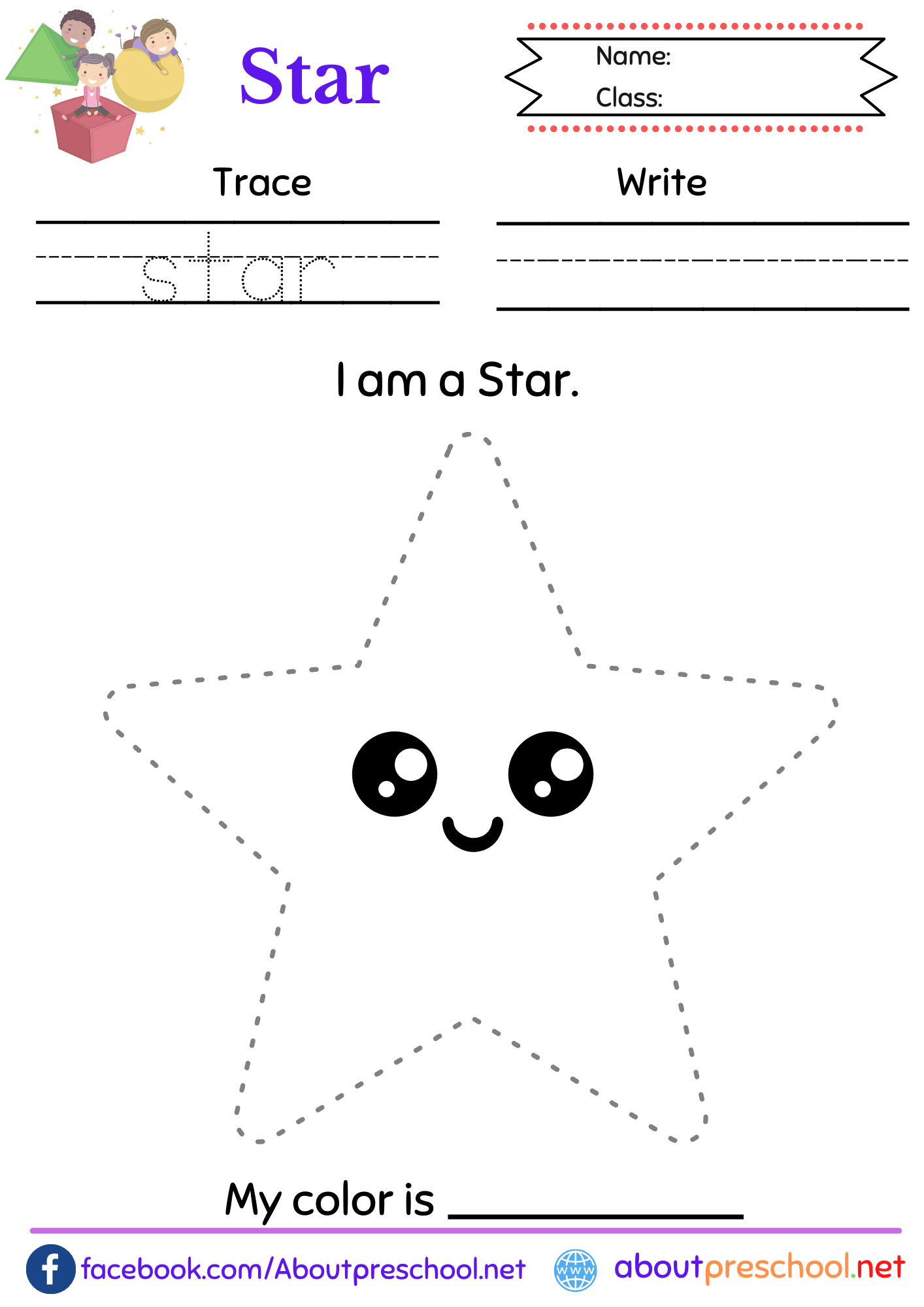 Trace and Color the star worksheet