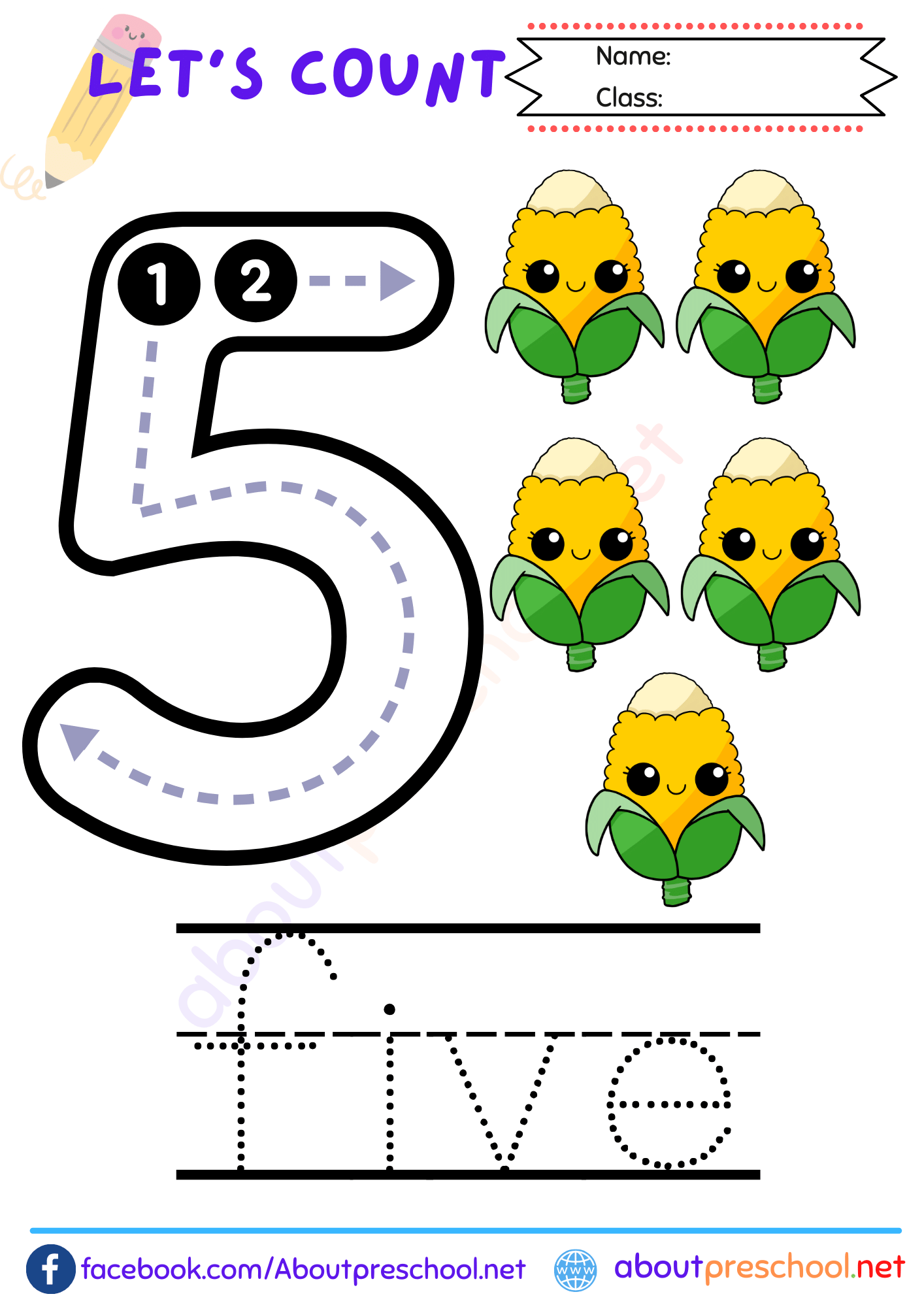 Free Number 5 Worksheet for Preschool 7 lets count number 5