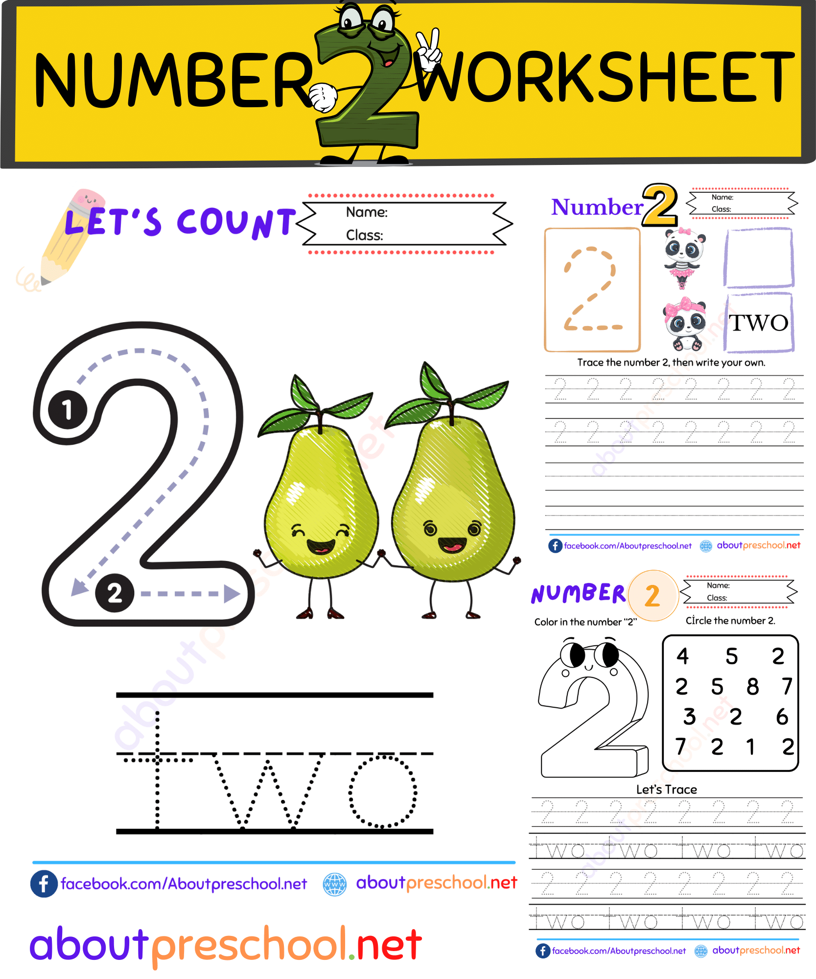 Free Number 2 Worksheet for Preschool