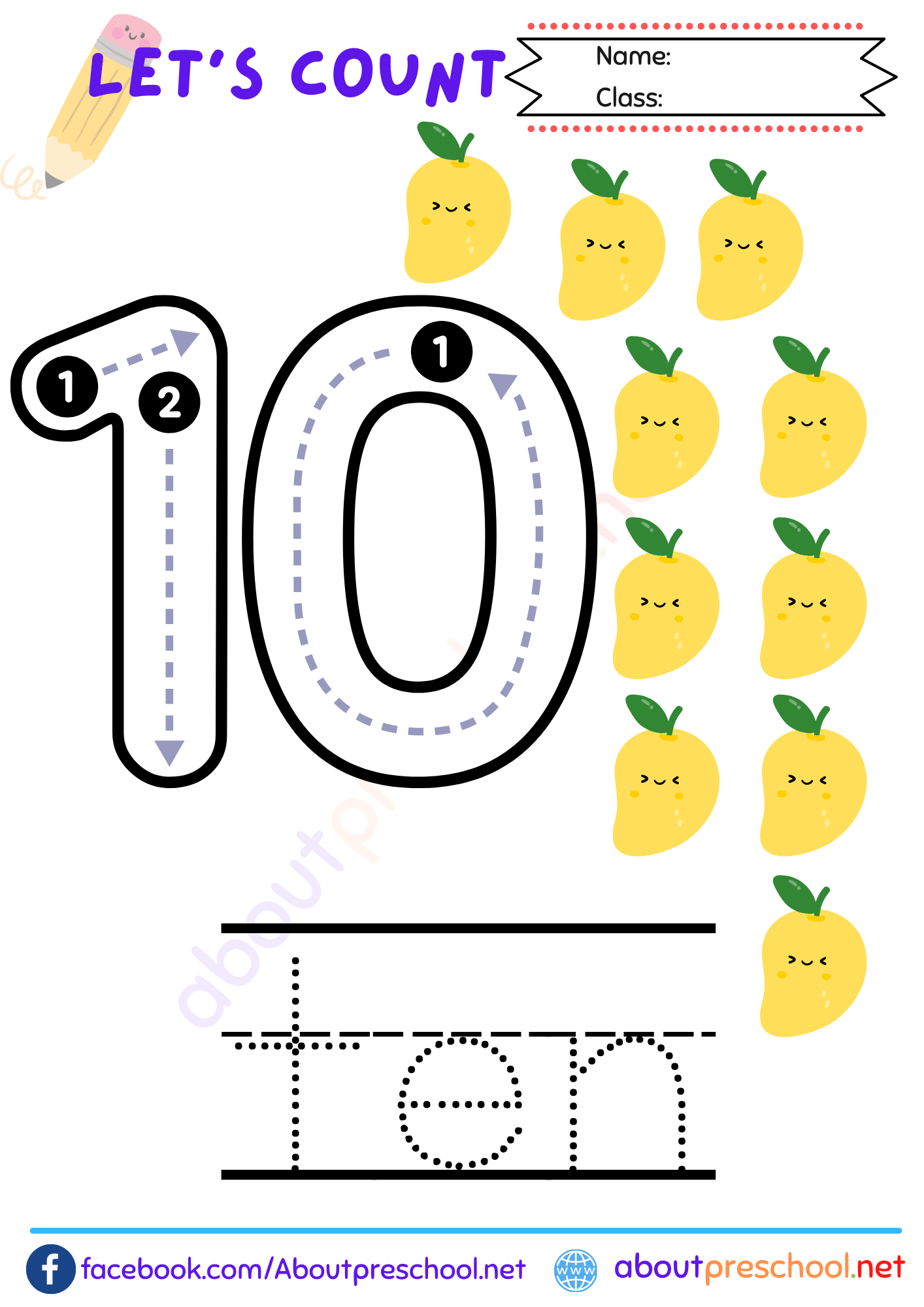 Free Number 10 Worksheet for Preschool 7 lets count number 10
