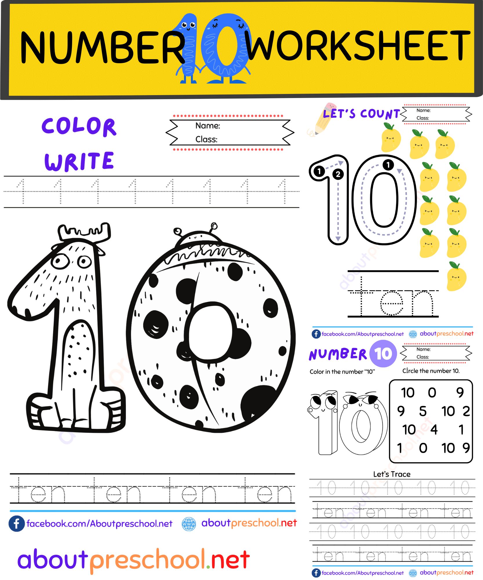 number 10 worksheets