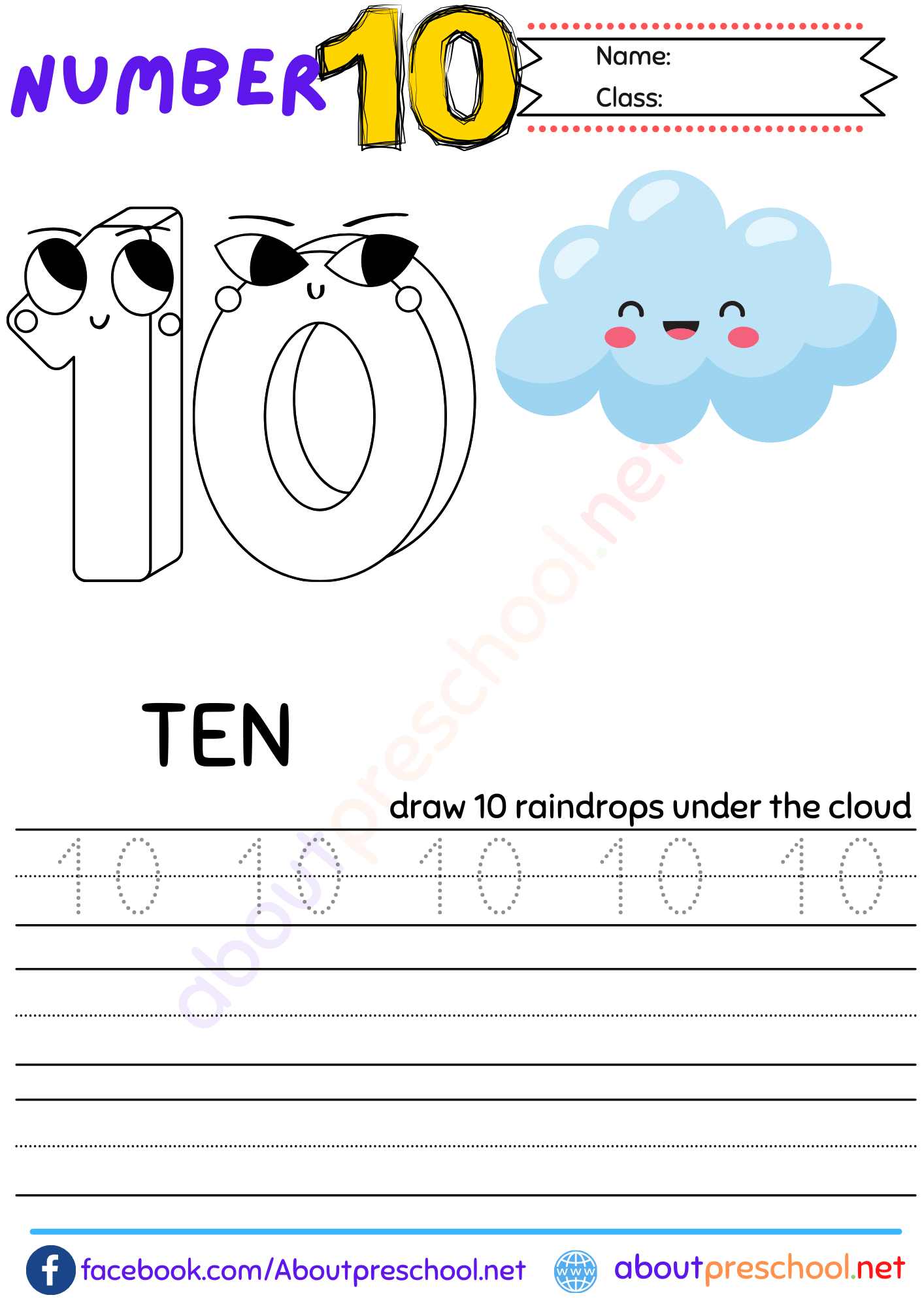 Free Number 10 Worksheet for Preschool 4 number 10