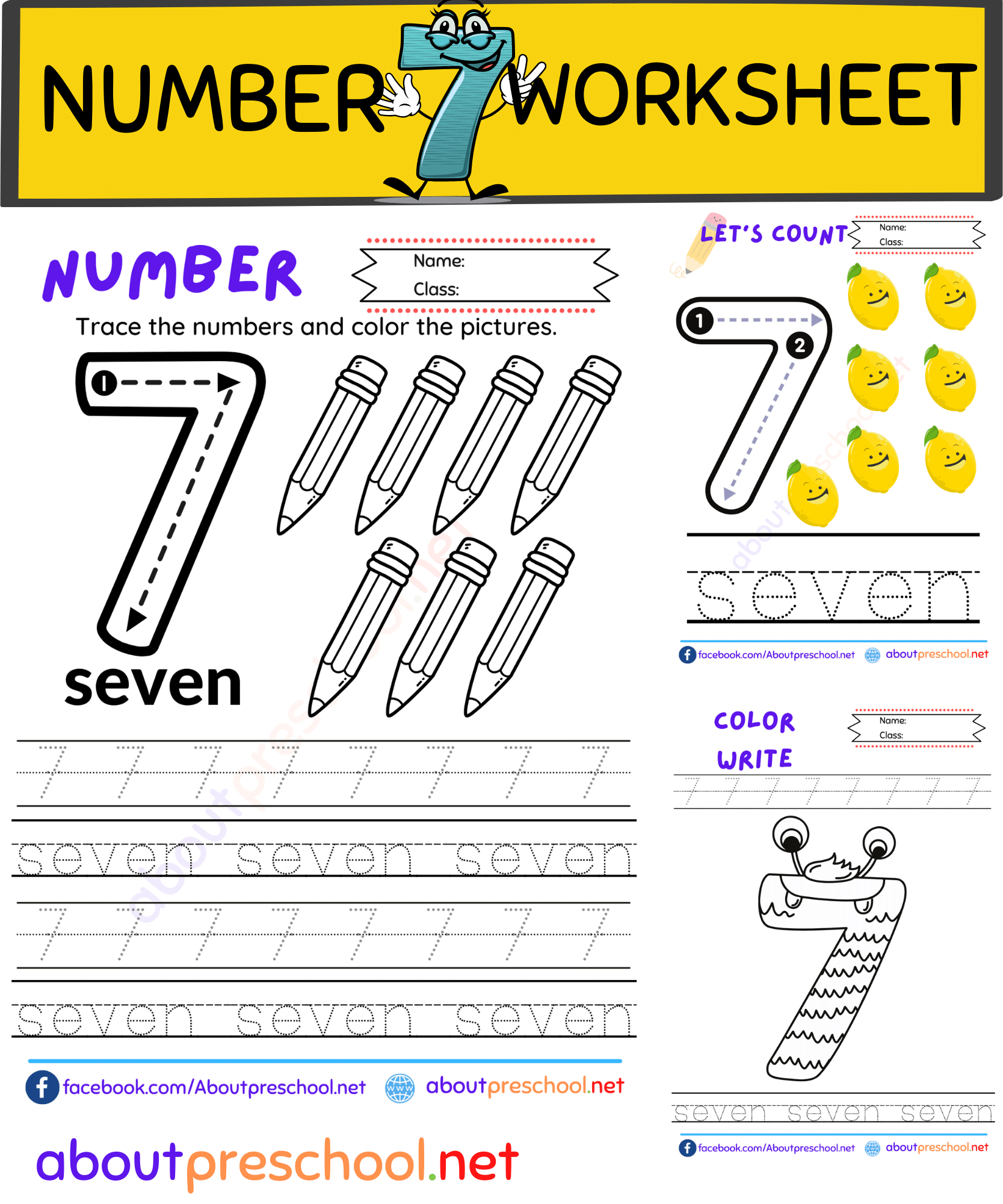 Free Number 7 Worksheet for Preschool