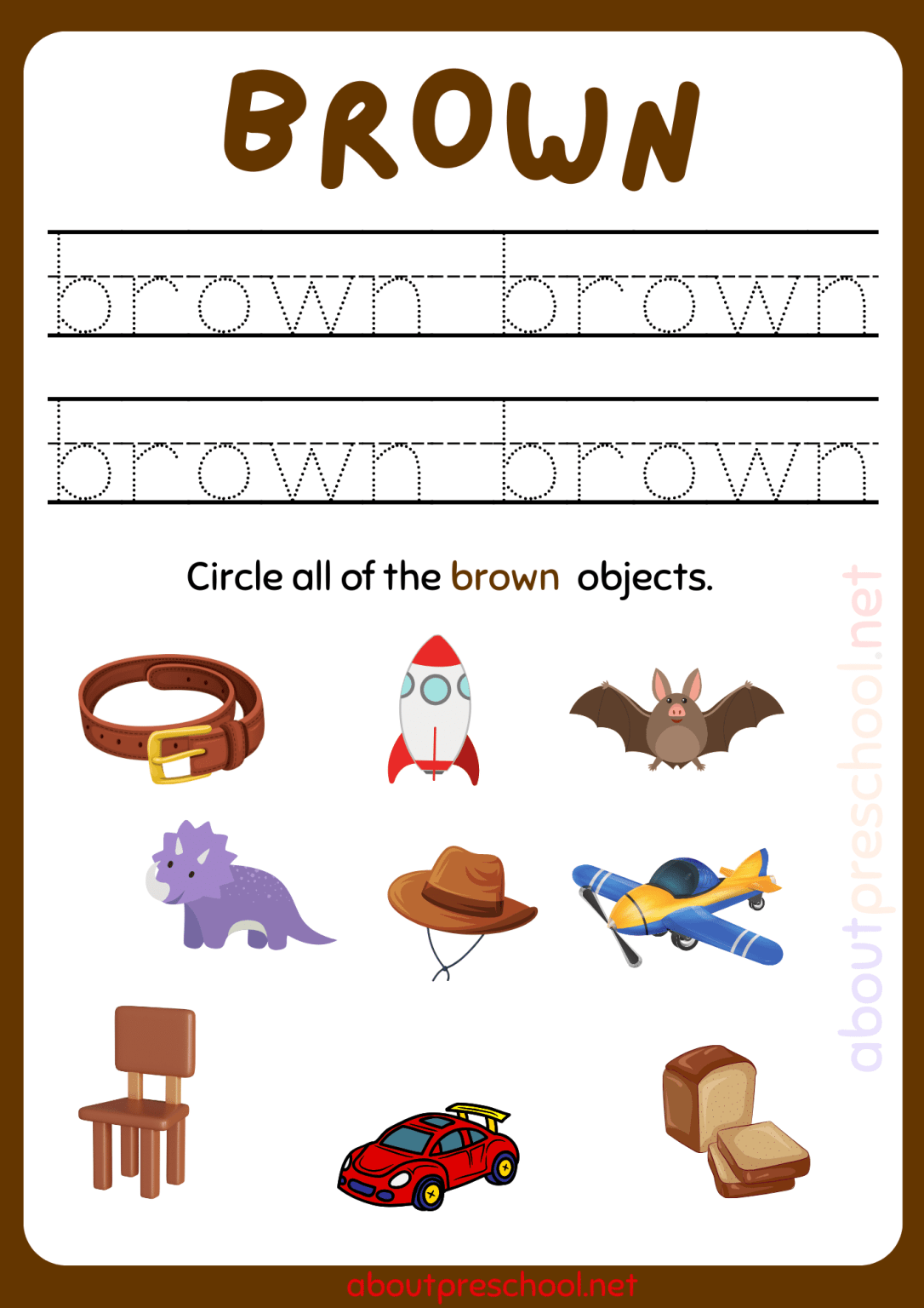Color Brown worksheets for Kindergarten About Preschool