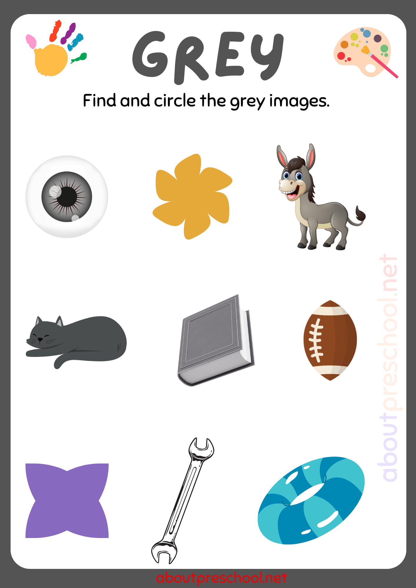 Color Grey worksheets for Kindergarten 7 Circle Grey