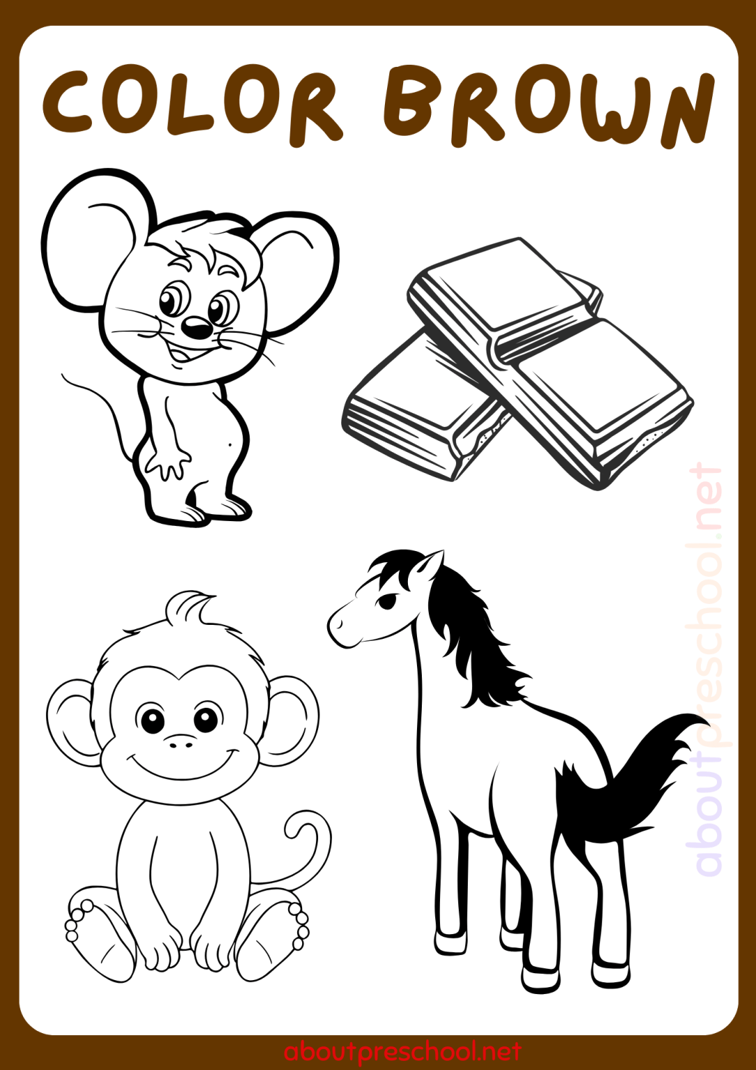 Color Brown worksheets for Kindergarten About Preschool