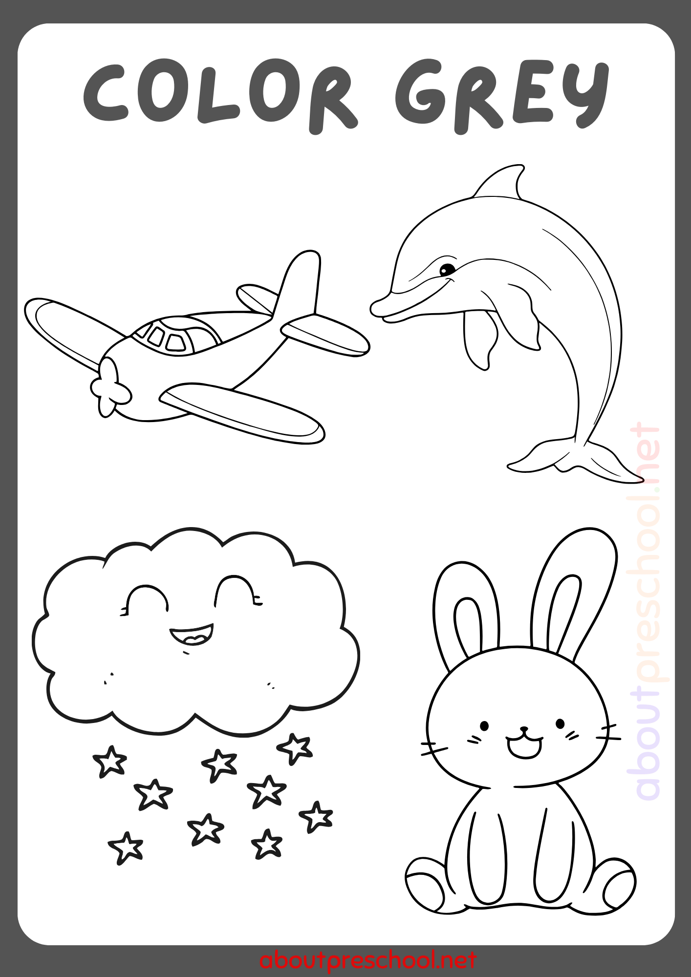 Color Grey worksheets for Kindergarten 5 Color Grey